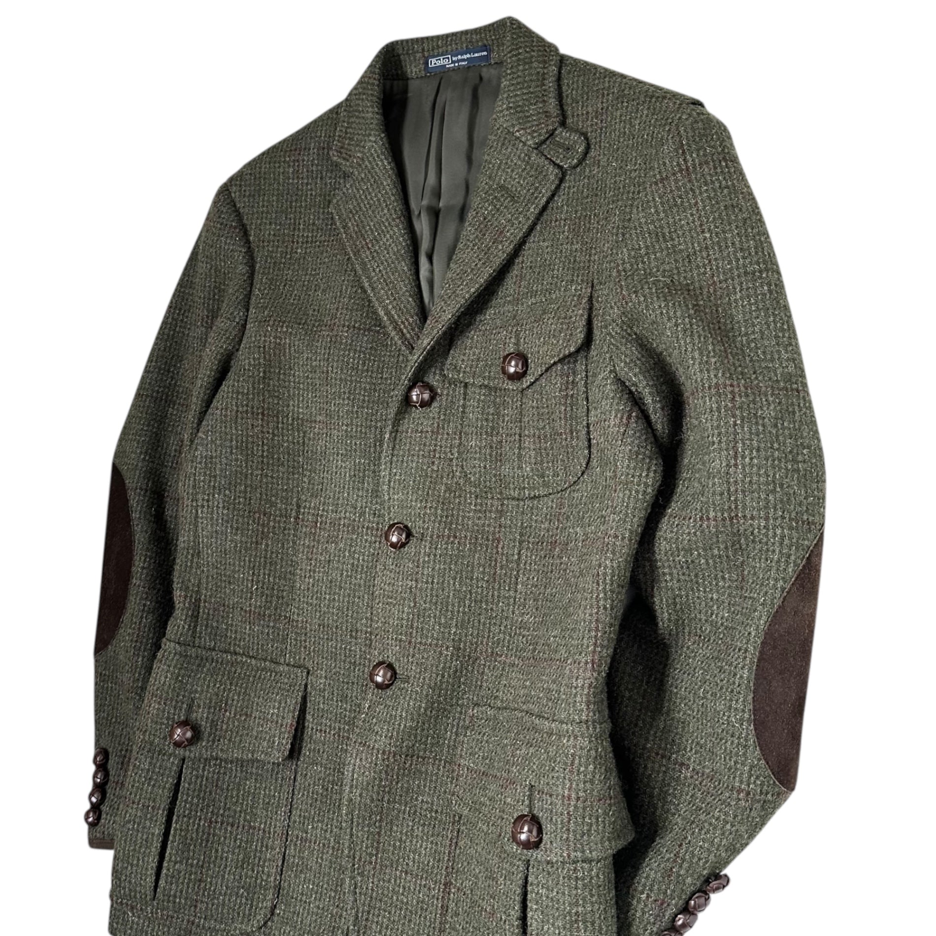POLO RALPH LAUREN(ポロラルフローレン) ITALY made Elbow Patch Tweed Jacket エルボーパッチ ツイード ジャケット BR-RK-HW-3122 36R(S程度) オリーブ ウール クルミボタン イタリア製