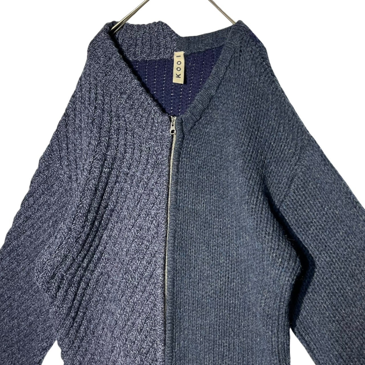 KOOI(コーイ) 22AW Asymmetric zip-up wool knit アシンメトリー ジップアップ ニット 22KO-AW10 1(S程度) ネイビー カーディガン 厚手 オーバーサイズ