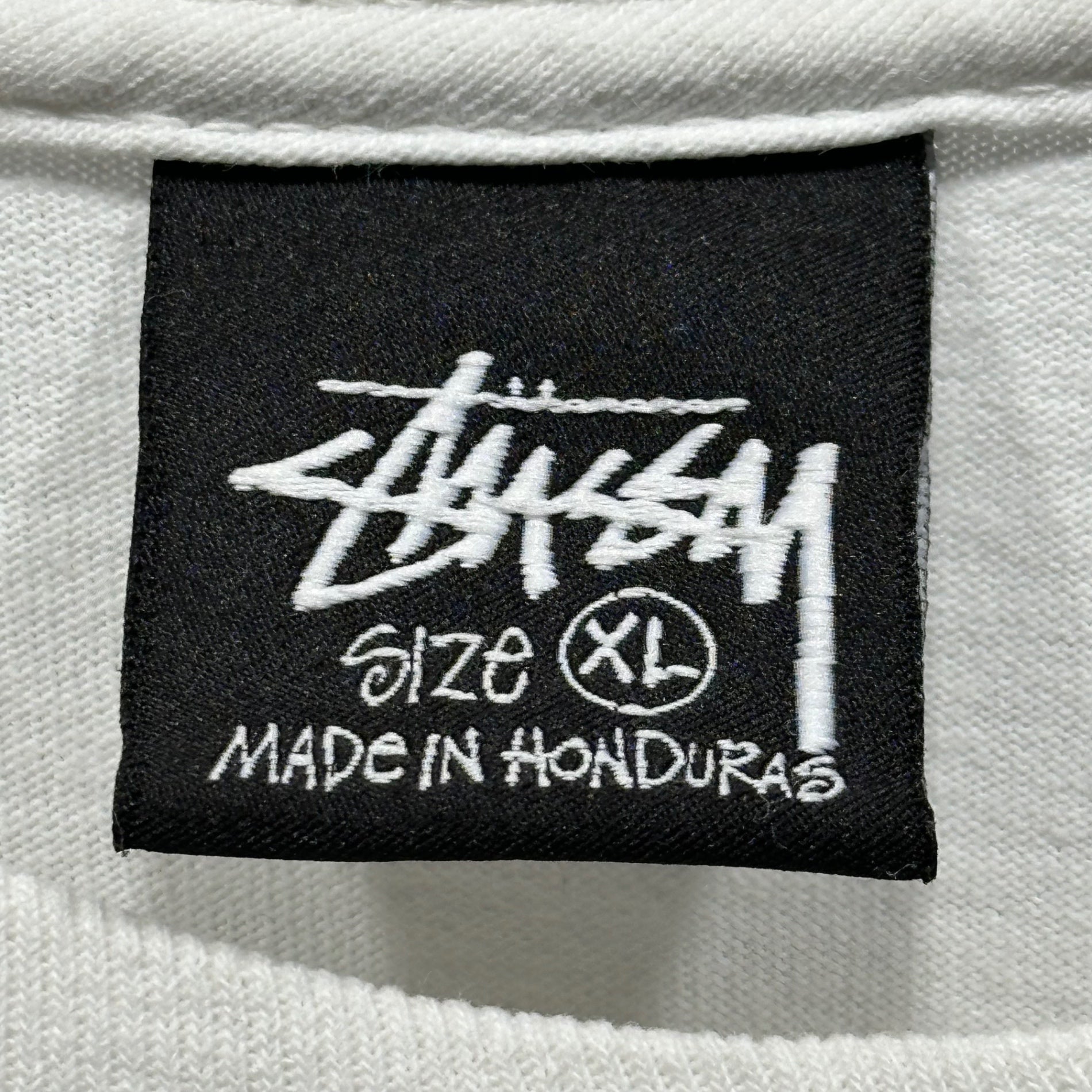 STUSSY(ステューシー) Stacked Pigment Dyed L/S Tee 袖 ロゴ 長袖 Tシャツ XL ホワイト×ブラック
