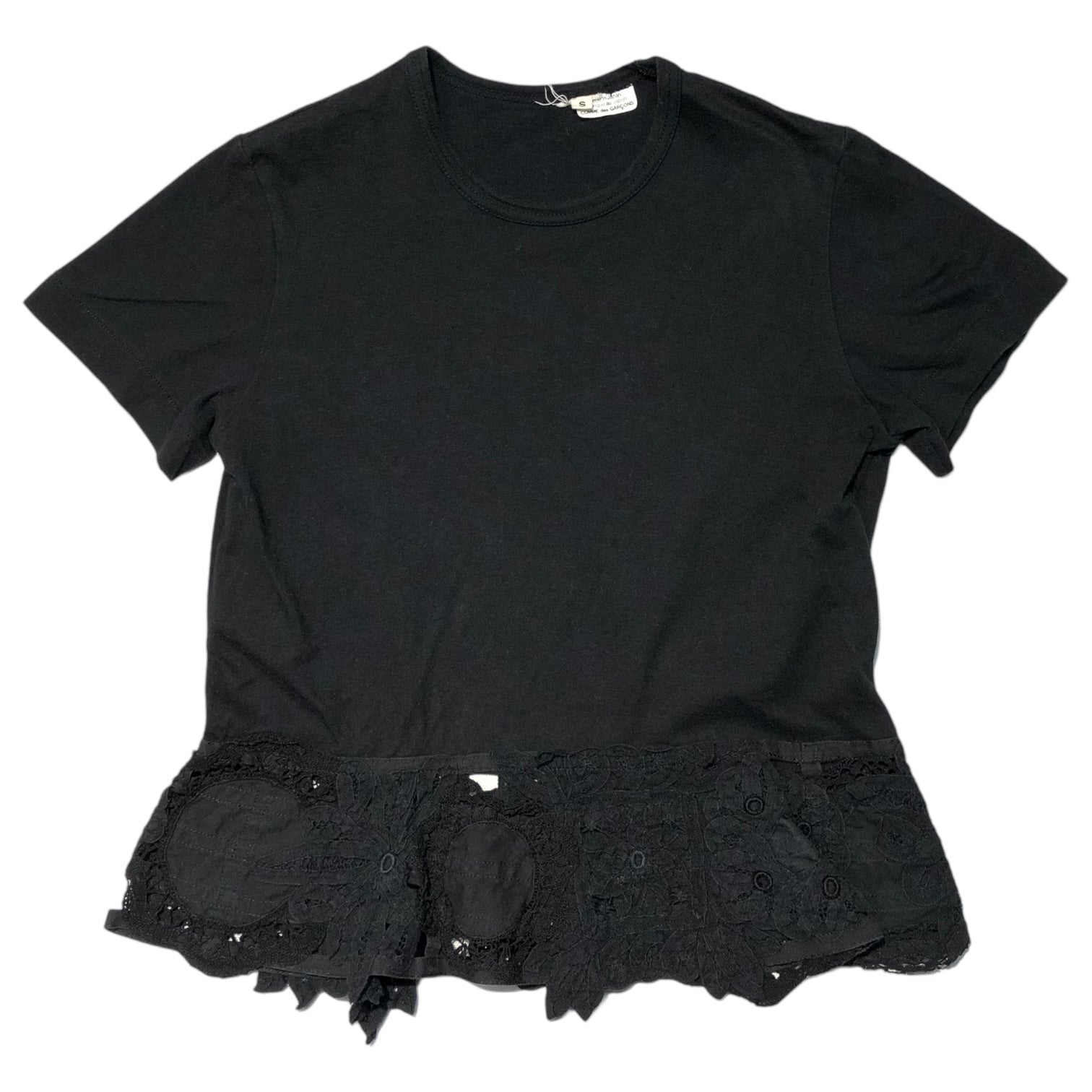 COMME des GARCONS(コムデギャルソン) Lace flare hem T-shirt 裾 レース フレア Tシャツ S ブラック カットソー ブラウス 半袖