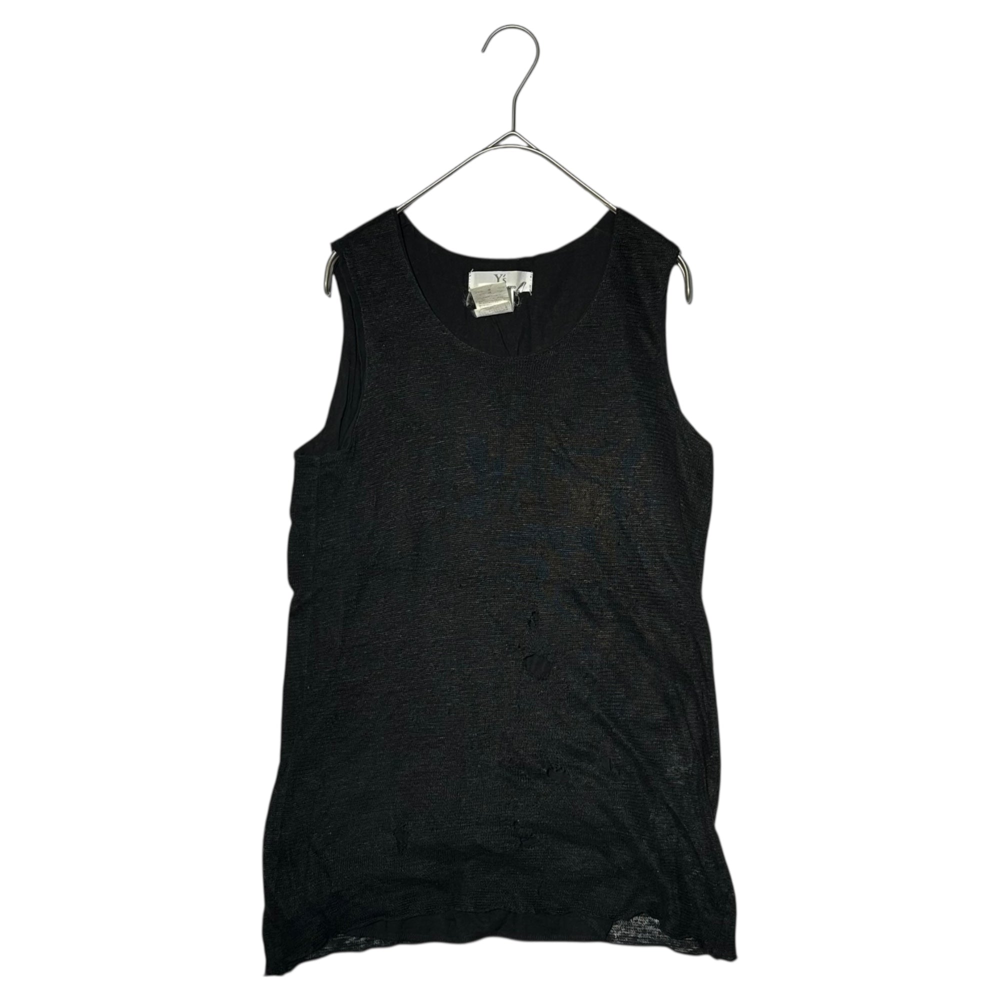 Y's(ワイズ) Layered Mesh Sleeveless T-Shirt レイヤード メッシュ ノースリーブ カットソー 3 ブラック リネン コットン