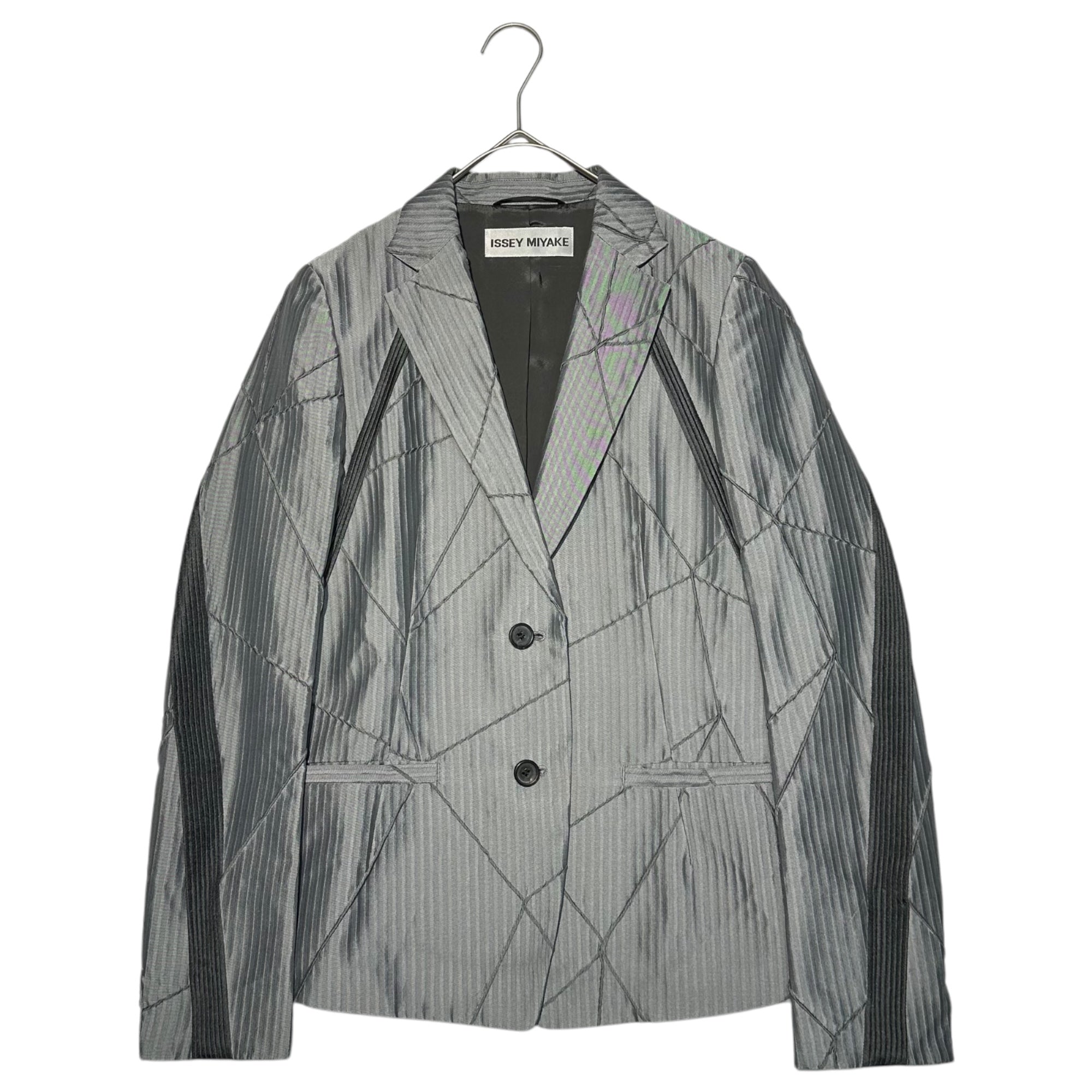 ISSEY MIYAKE(イッセイミヤケ) 09AW Runway Collection Pleated switching A.POC tailored jacket 2009年 ランウェイ コレクション プリーツ 切替 A.POC テーラード ジャケット IM93FD531 2(M程度) シルバー×チャコールグレー