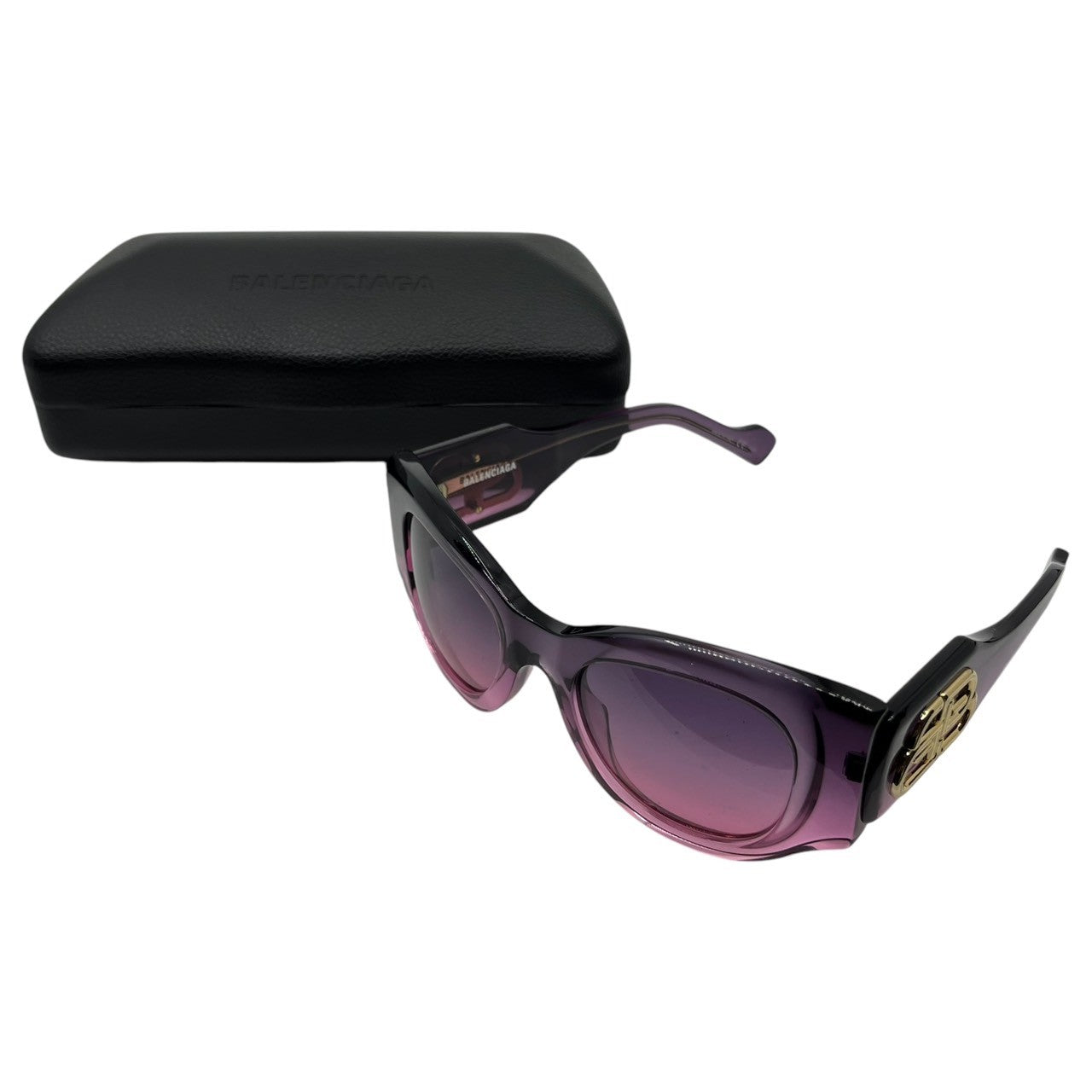 BALENCIAGA(バレンシアガ) Butterfly wellington sunglasses バタフライウェリントン サイドロゴ サングラス BB0070S 50□22-135 パープル ケース付 クリア