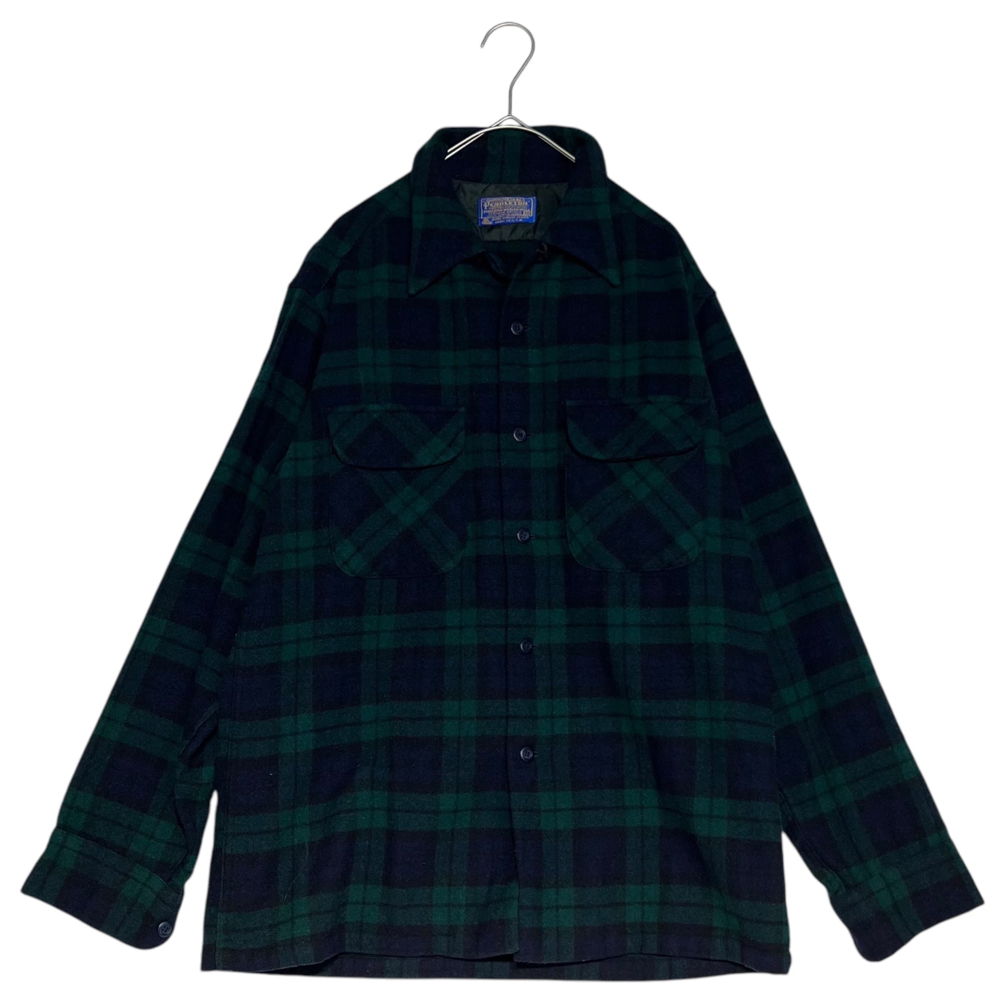 PENDLETON(ペンドルトン) 70's USA made Tartan check open collar wool shirt タータンチェック オープンカラー ウール シャツ M ネイビー×グリーン USA製 70年代 ヴィンテージ
