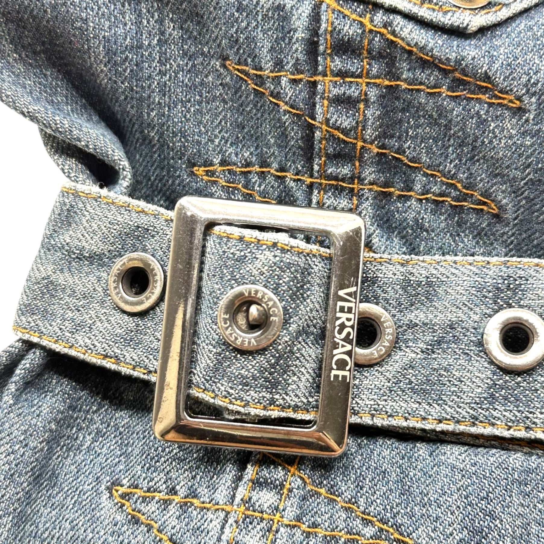 VERSACE(ヴェルサーチヴェルサーチェ) 00's Straight Bondage Denim Pants ストレート ボンテージ デニム パンツ 34 インディゴ