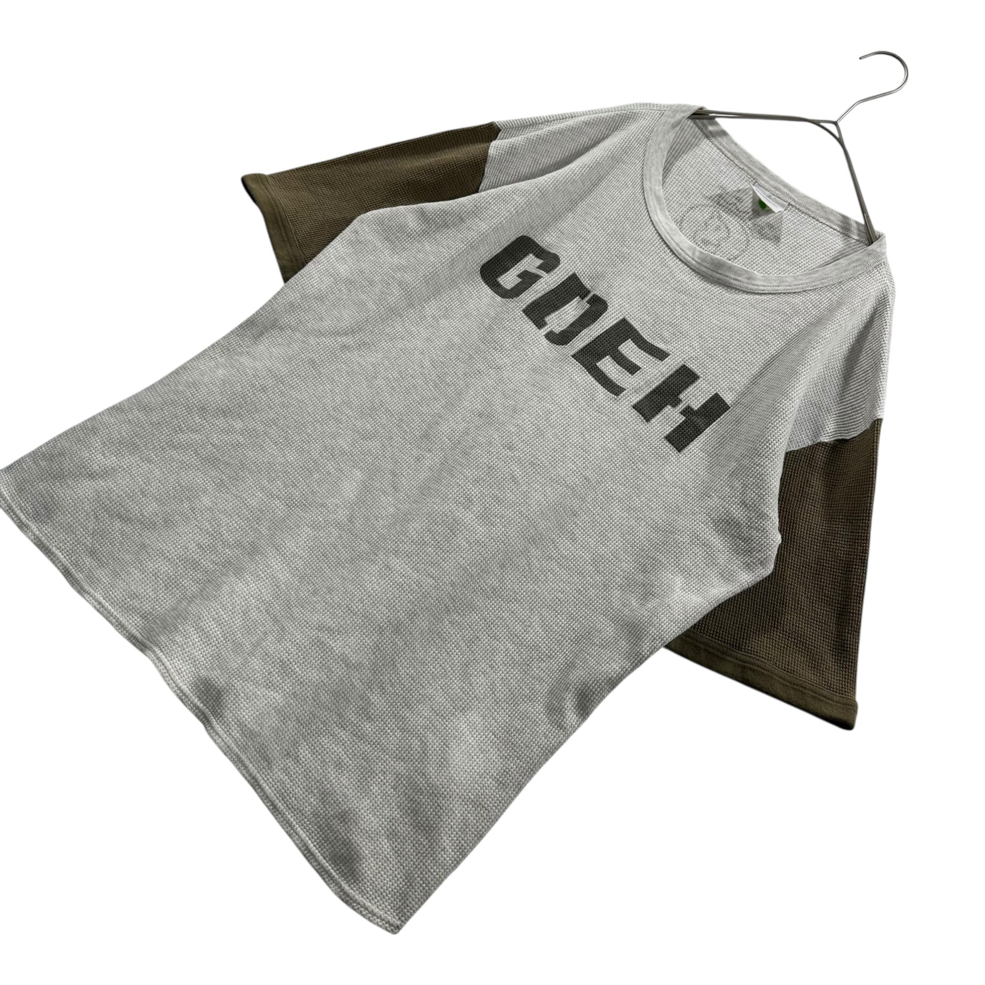GOODENOUGH(グッドイナフ) 00's Front GDEH Back Crown G Logo Waffle T-Shirt フロント GDEH バック クラウンG ロゴ ワッフル Tシャツ L グレー×カーキ 2000年代中期 ワッフルアーミー 稀少品