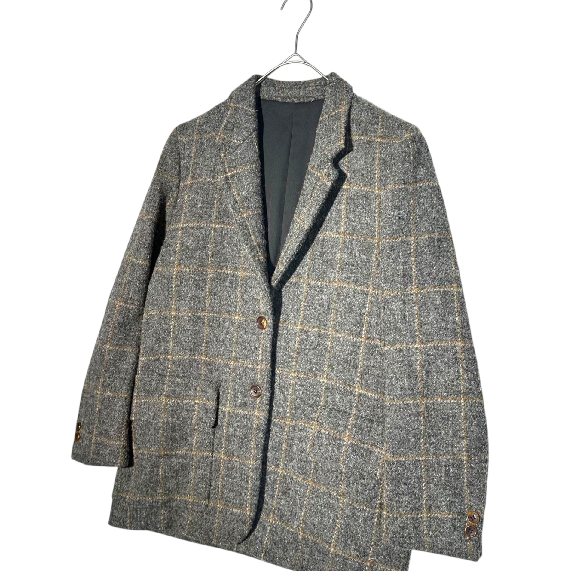 MARGARET HOWELL × Harris Tweed(マーガレットハウエル × ハリスツイード) Grey Base Windowpane Check Wool 2B Jacket グレーベース ウィンドウペン チェック ウール 2B ジャケット 578-9220003 1(S程度) グレー×ブラウン ハリスツイード コラボ モデル 参考定価75,000円+税