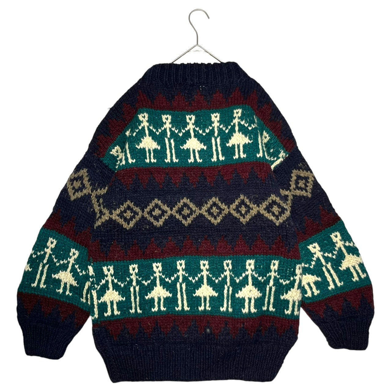 INDIGENOUS DESIGNS(インディアンデザインズ) Ecuador made Indian low gauge knit エクアドル製 インディアン ローゲージ ニット M ネイビー×グリーン 環境保護 サスティナブル オーガニック