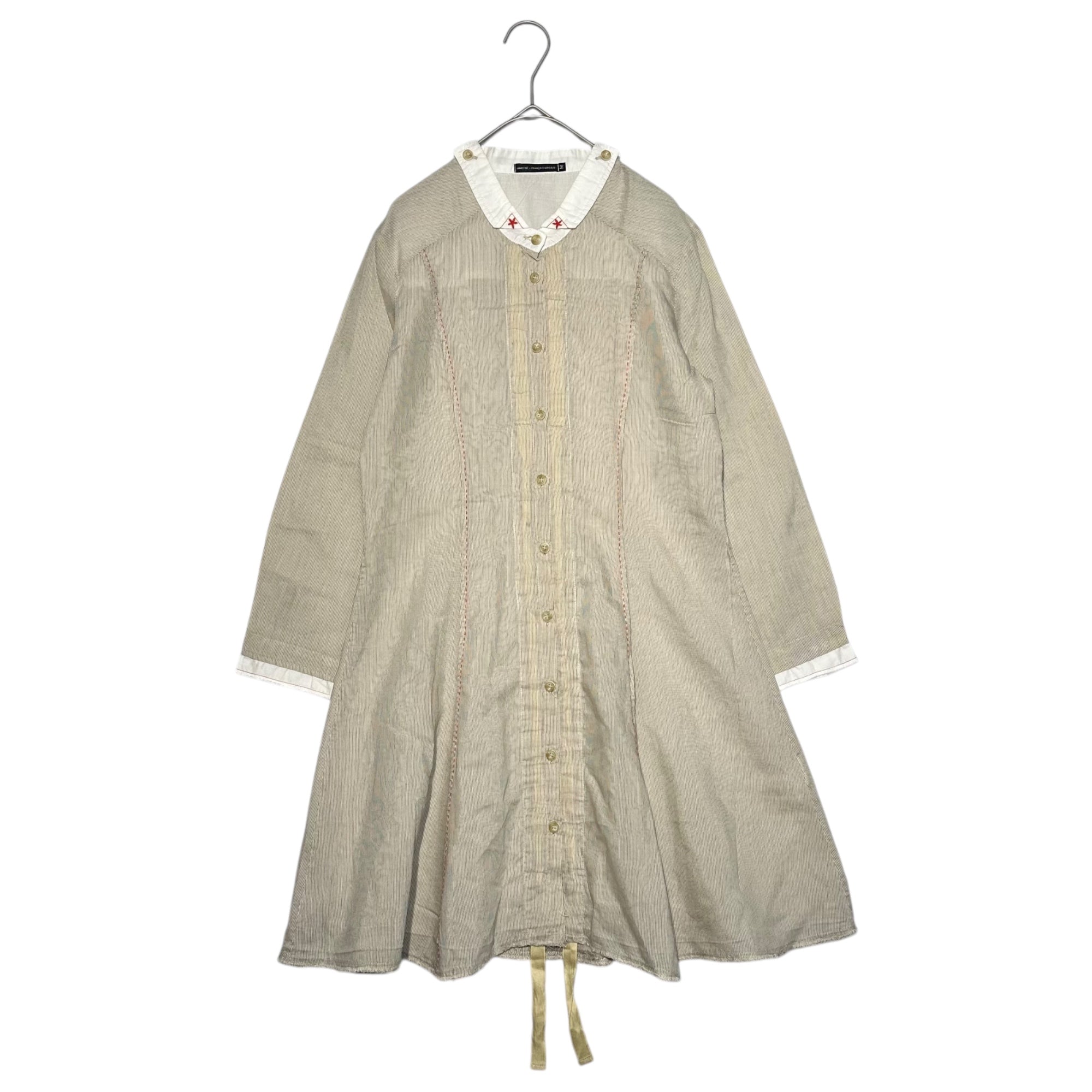 MARITHE FRANCOIS GIRBAUD(マリテフランソワジルボー) 00's Silk Cotton Red Stitching Flared Cleric Blouse 00年代 シルク コットン レッドステッチ フレア クレリック ブラウス F5-9008 M ベージュ×レッド