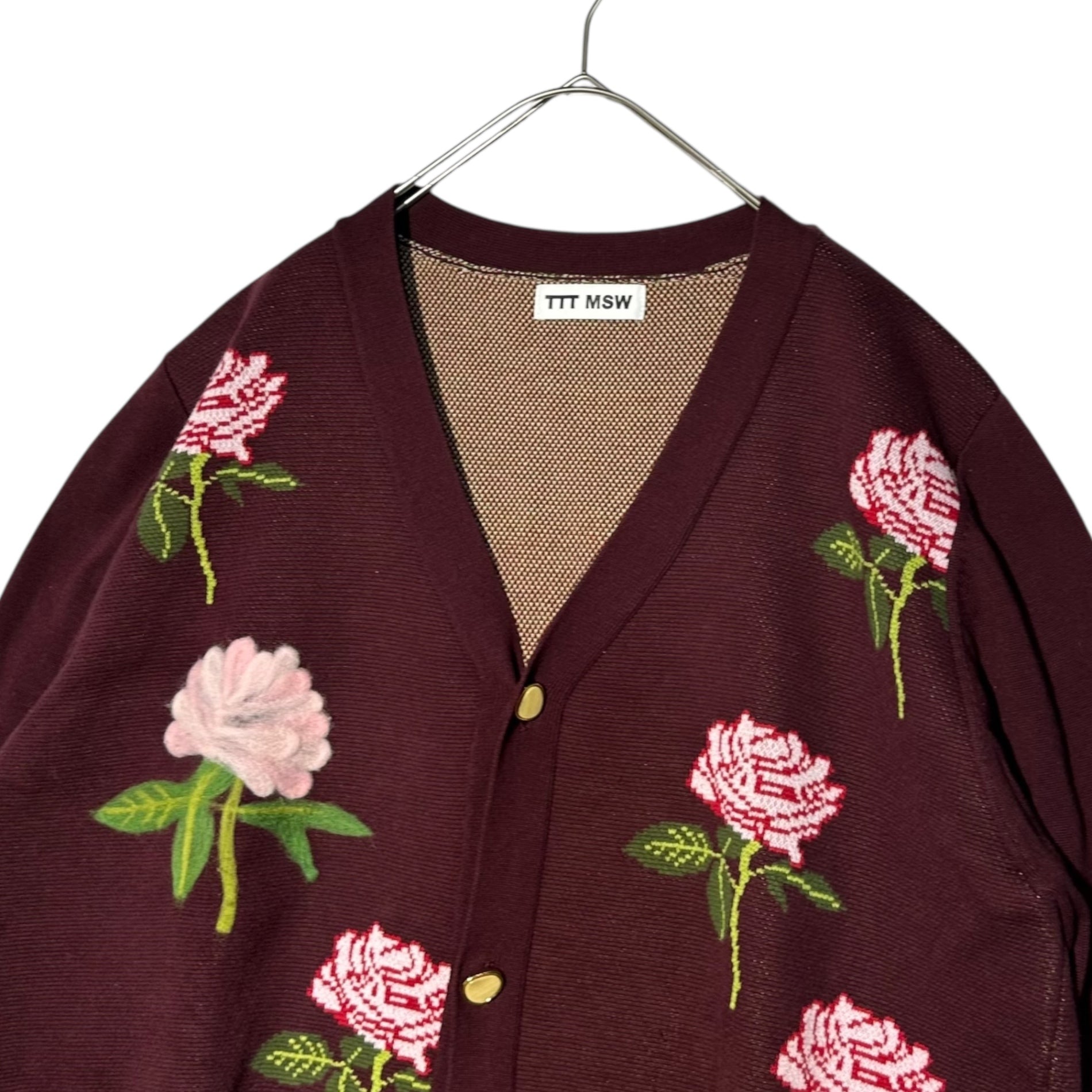 TTT MSW(ティーモダンストリートウエア) 22AW Rose Jacquard Knit Cardigan ローズ ジャガード ニット カーディガン TTT-2022AW-KT03 XL ボルドー