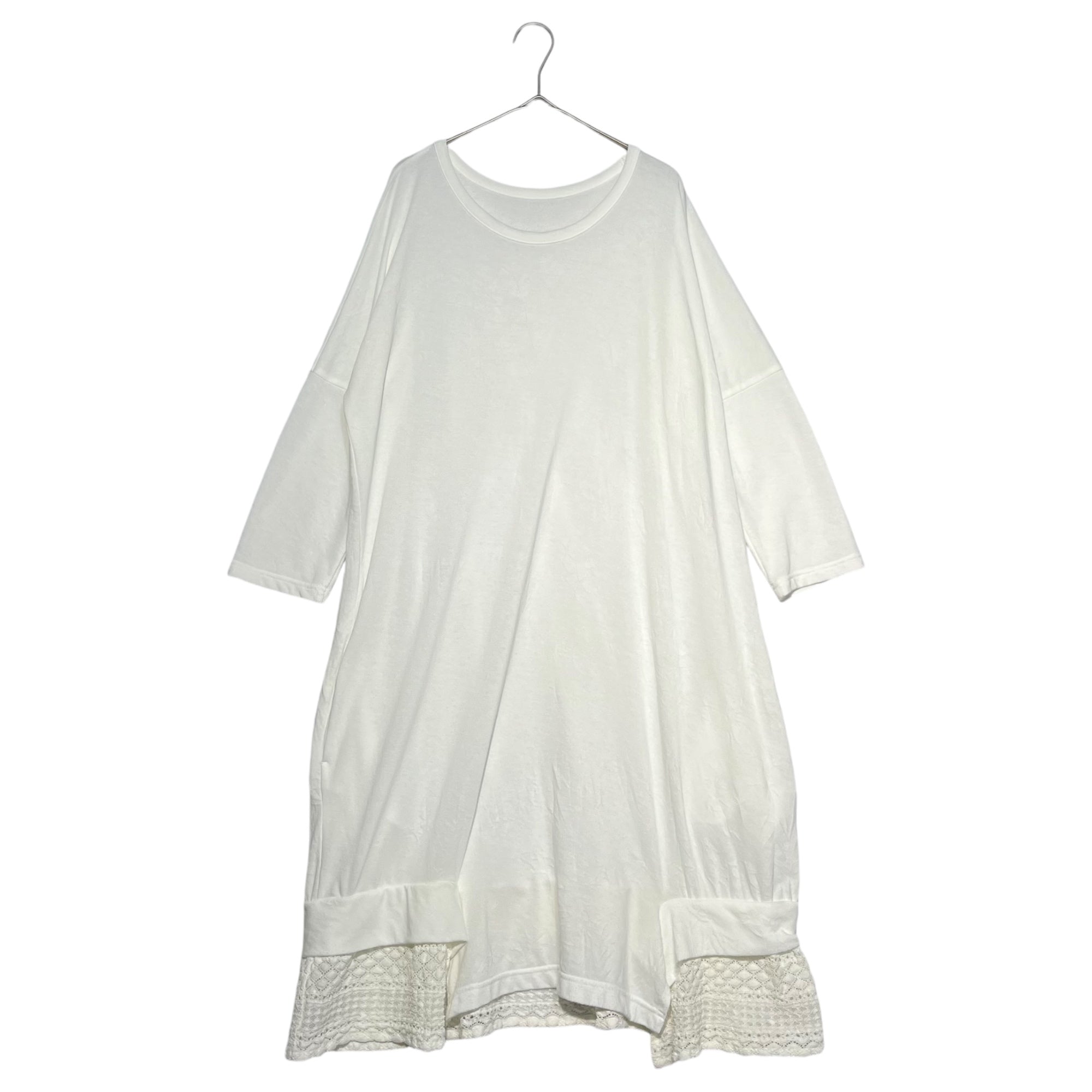 Y's(ワイズ) Lace hem long cotton cut and sew dress 裾 レース ロング コットン カットソー ワンピース YX-T22-665 2 ホワイト 半袖