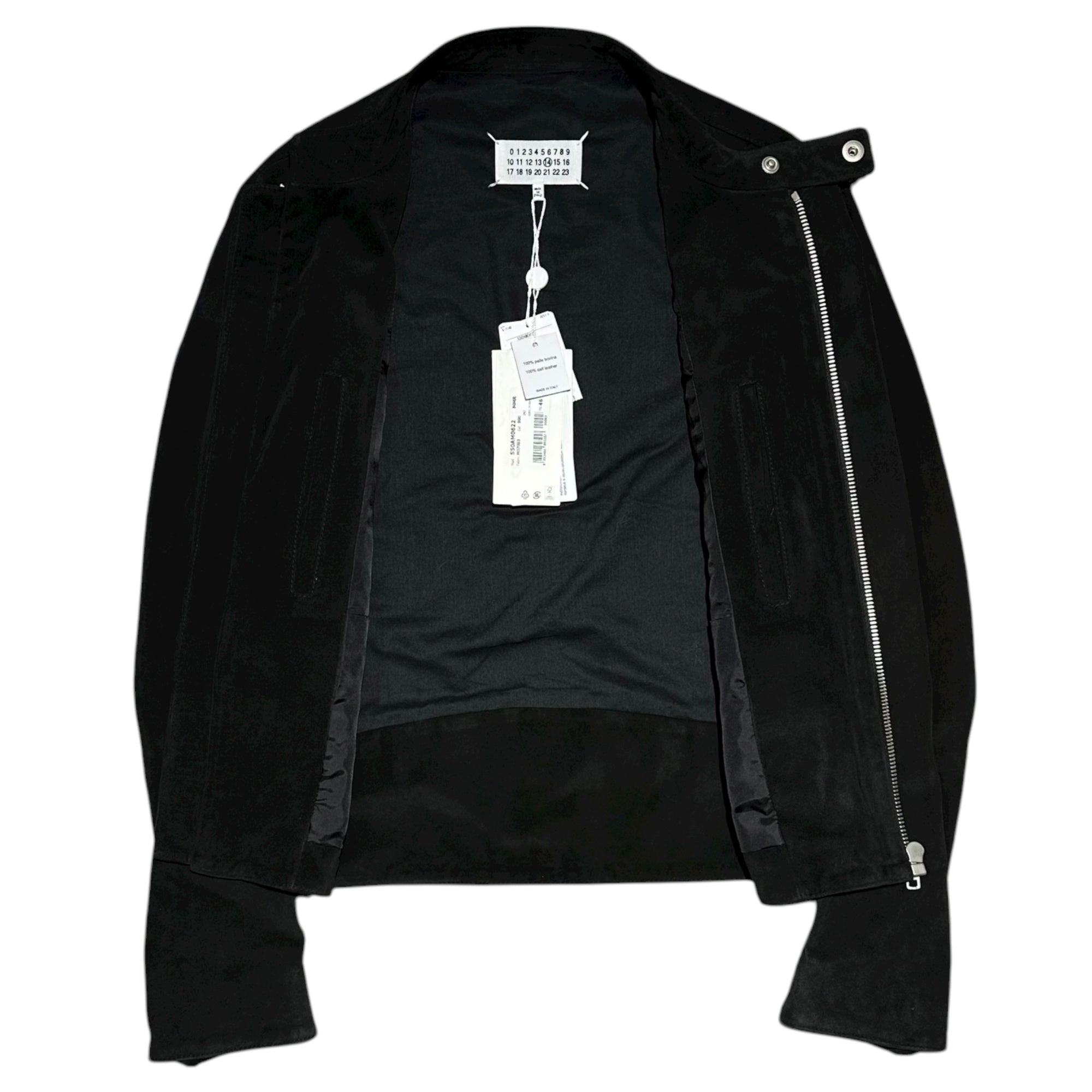 MAISON MARGIELA(メゾンマルジェラ) 24AW 5ZIP LEATHER JACKET - Black Suede 5ジップ レザー ジャケット スウェード S50AM0622 46(S程度) ブラック 八の字 ライダース