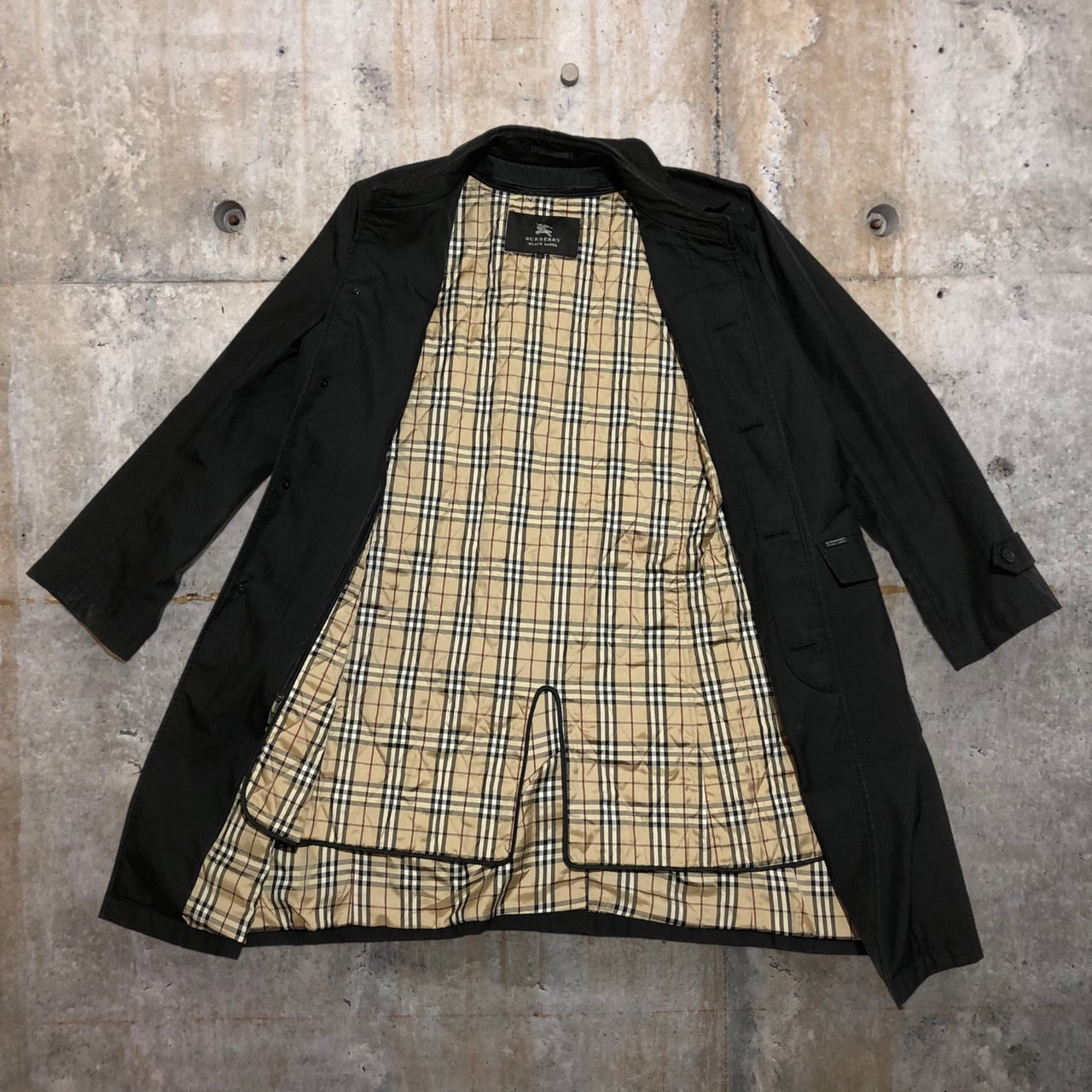 BURBERRY BLACK LABEL(バーバリーブラックレーベル) ノヴァチェックライニングステンカラーコート/キルティングライナー付 BMA10-304-09 L ブラック×ベージュ
