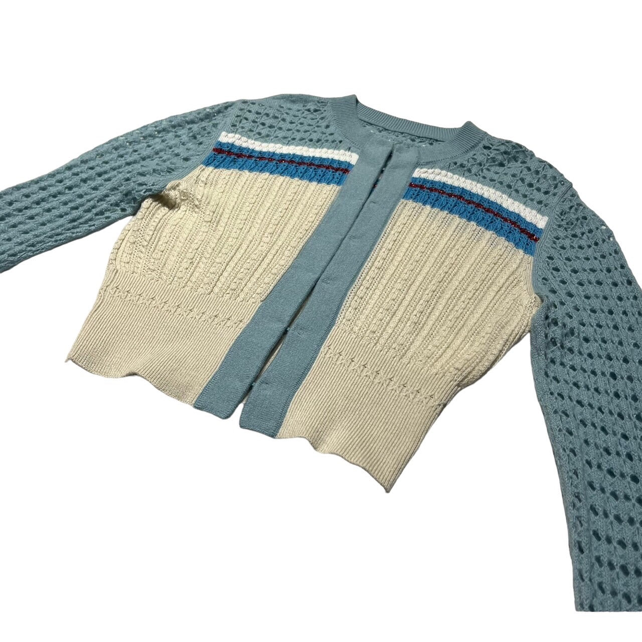 mame kurogouchi(マメクロゴウチ) 18SS フレアスリーブウールシルクニットカーディガン MM18SS-KN012 1(Sサイズ程度) ブルー