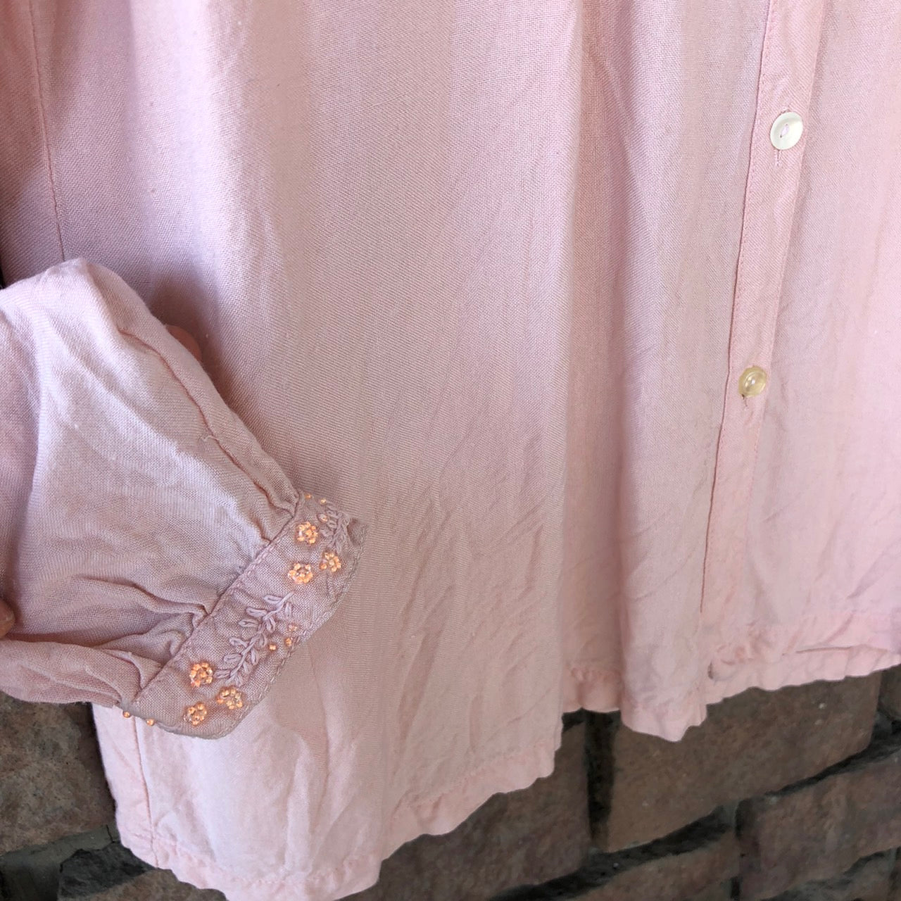 Euro Vintage(ヨーロッパヴィンテージ) Memory_ビジューシャツ 表記なし(Mサイズ程度) ピンク