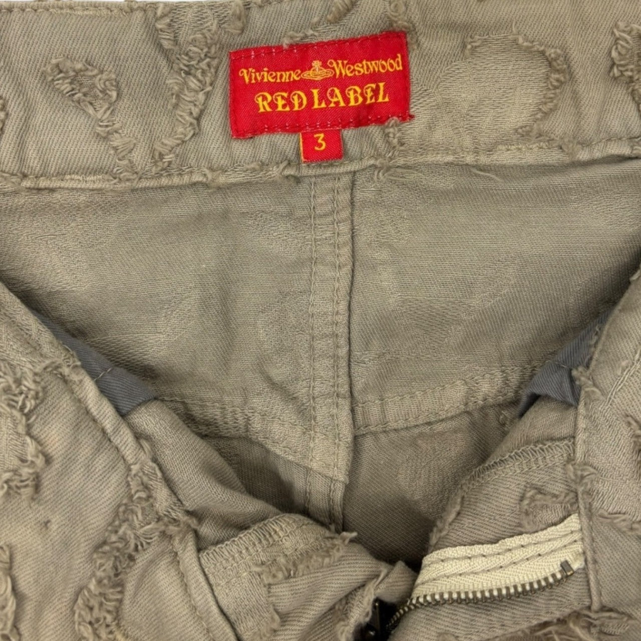 Vivienne Westwood RED LABEL(ヴィヴィアンウエストウッドレッドレーベル) 00's Leopard Embroidered Slim Denim Pants レオパード 刺繍 スリム デニム パンツ 357-01-79510 3 ベージュ