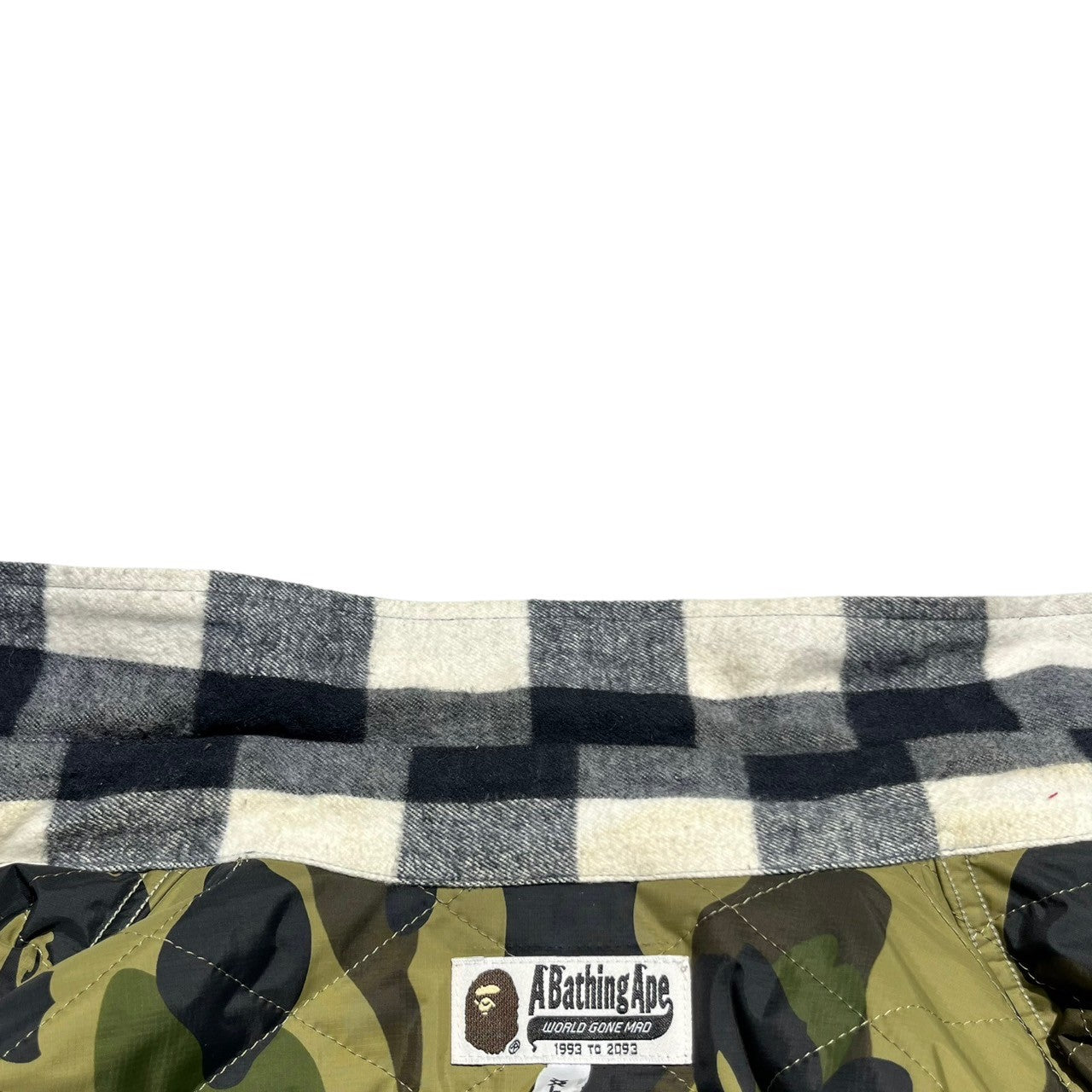 A BATHING APE(アベイシングエイプ) Block check flannel shirt with camouflage pattern inner padding カモフラ柄 インナー 中綿入り ブロックチェック ネルシャツ 001sh9801036 XXL ブラック×ホワイト