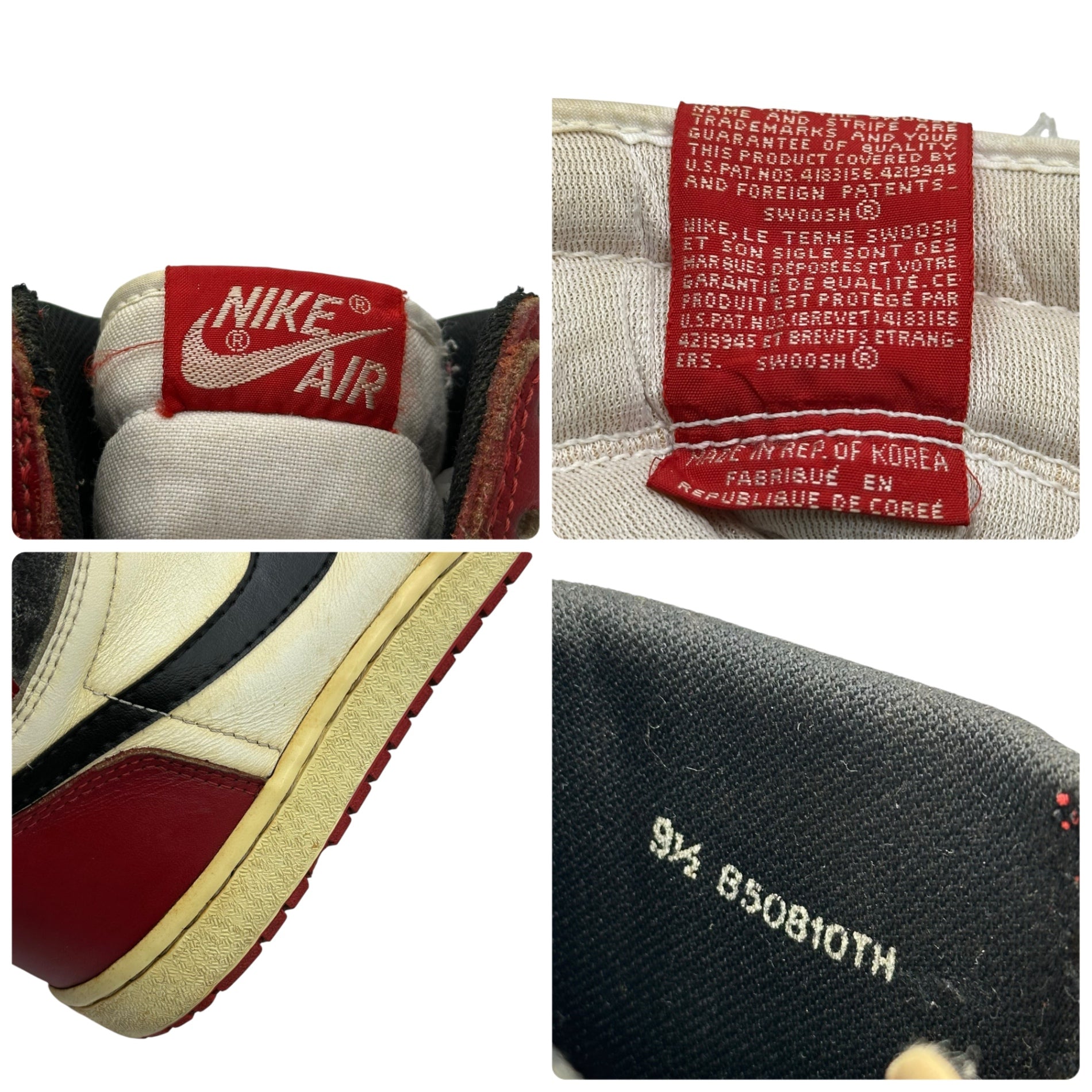 NIKE(ナイキ) 1985 AIR JORDAN 1 ”CHICAGO” エアジョーダン 1 シカゴ オリジナル 850810TH 9 1/2(27.5cm) レッド×ホワイト 1985年製 ヴィンテージ オリジナル ハイカット スニーカー