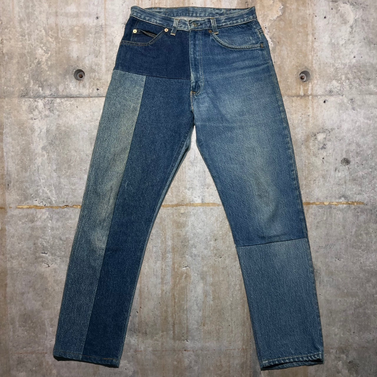 Levi's(リーバイス) 70~80's再構築デニムパンツ/リメイクデニムパンツ/パッチワーク W28程度 ブルー 裏ボタン524 紙タグ