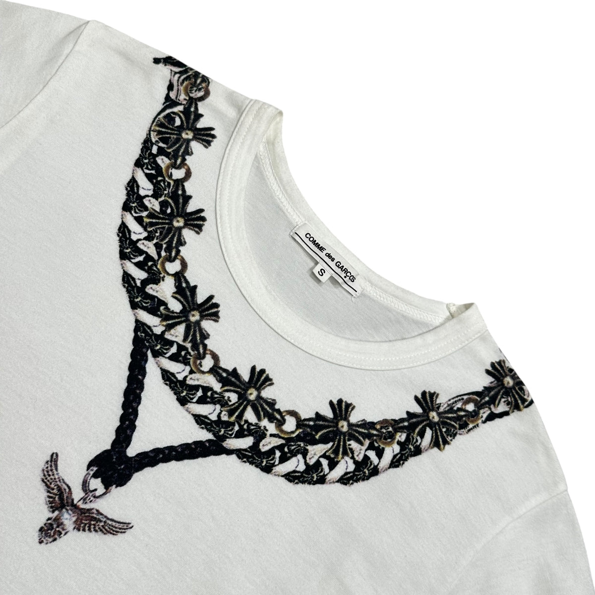 COMME des GARCONS × CHROME HEARTS(コムデギャルソン × クロムハーツ) 2007 Christmas Limited Edition Printed T-Shirt 2007年 クリスマス限定 プリント Tシャツ OT-T024 S ホワイト×ブラック FOTI MAHALIA フォティ マハリア 男性着用可能
