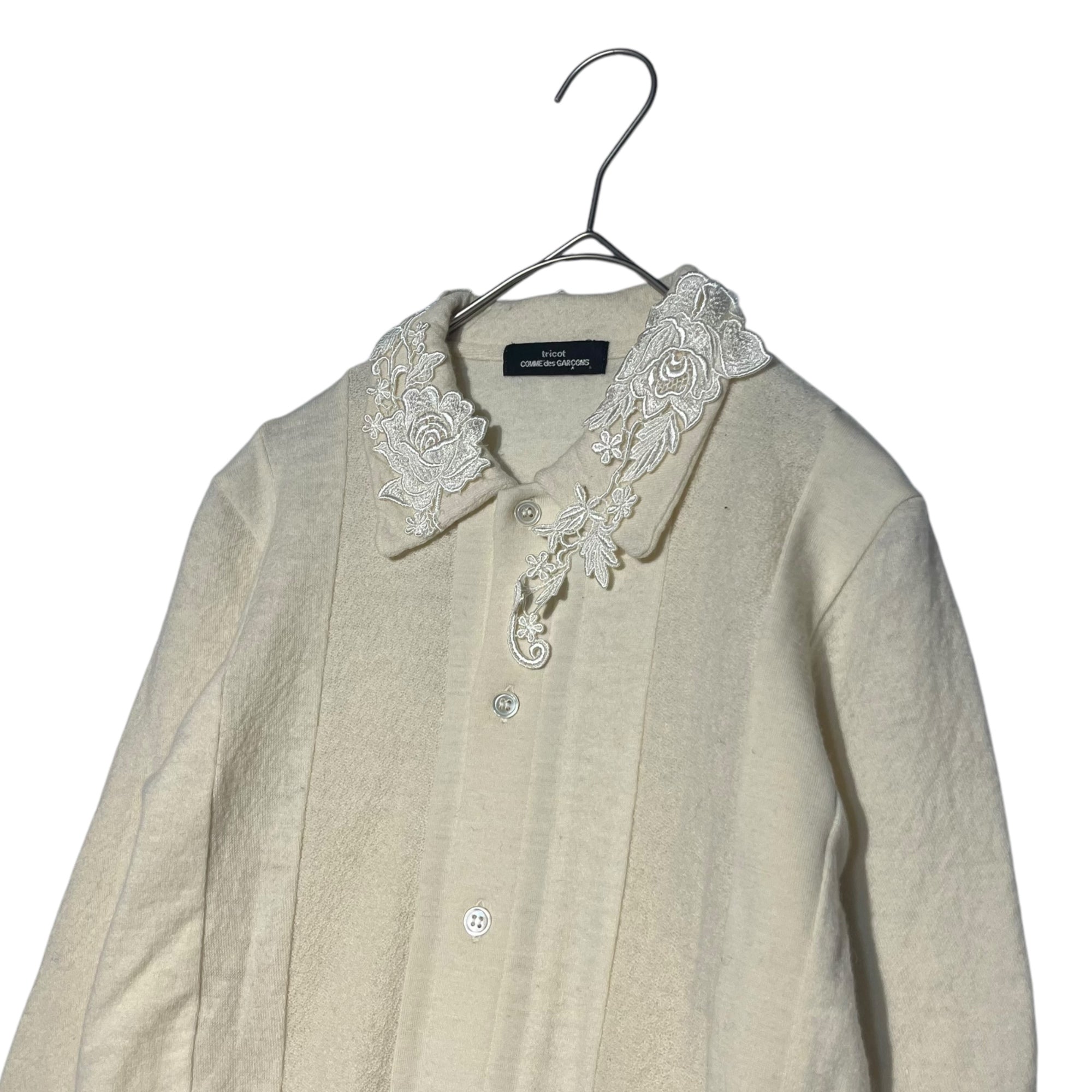 tricot COMME des GARCONS(トリココムデギャルソン) 02AW Flower lace collar knit striped shirt フラワー レース カラー ニット ストライプ シャツ TH-T023 表記無し(M程度) ホワイト カーディガン AD2002