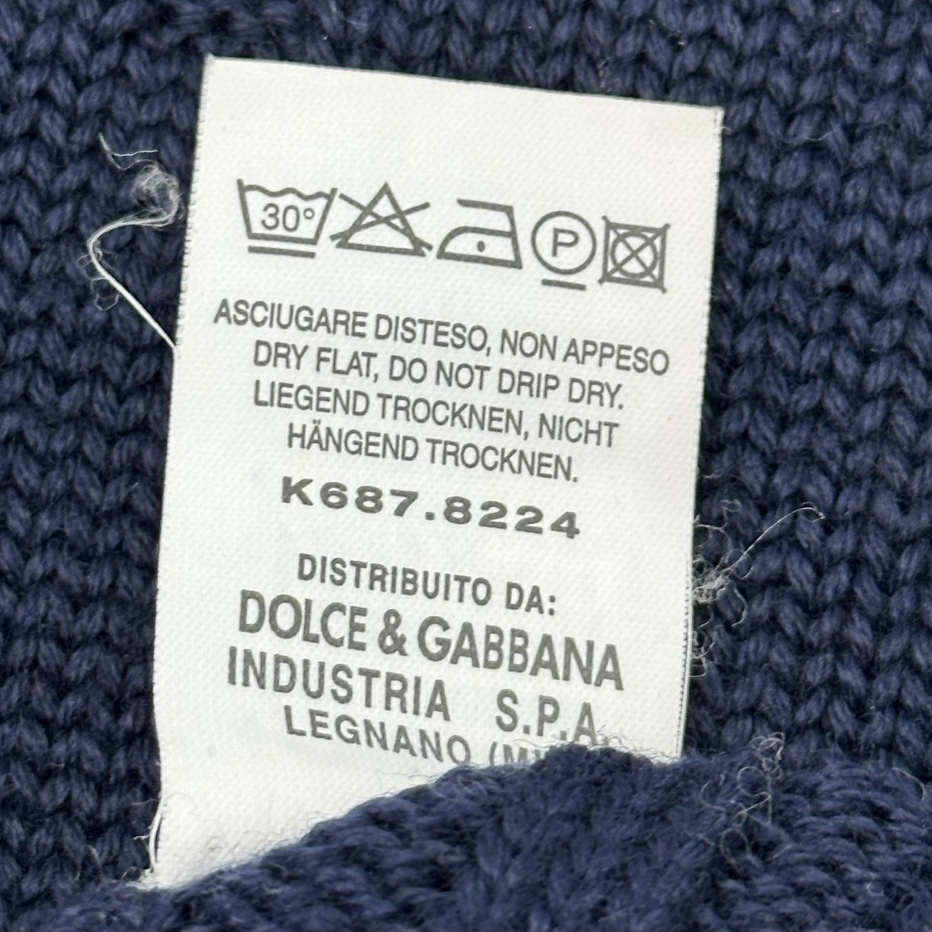 D&G(ディー&ジードルガバドルチェ&ガッバーナ) Chest “&” weave crew neck school knit 胸 「&」織り クルーネック スクール ニット K687.8224 38(M程度) ネイビー×レッド