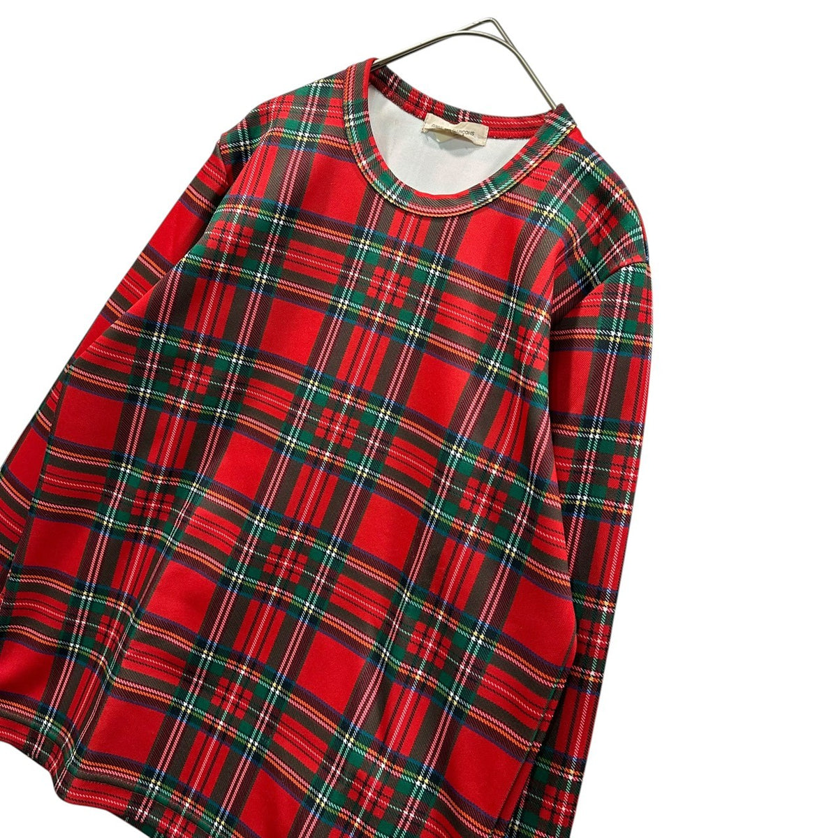 COMME des GARCONS(コムデギャルソン) 2005AW Polyester Tartan L/S T-shirt タータンチェック ポリエステル 長袖 カットソー GQ-T019 M レッド×グリーン AD2005 00's