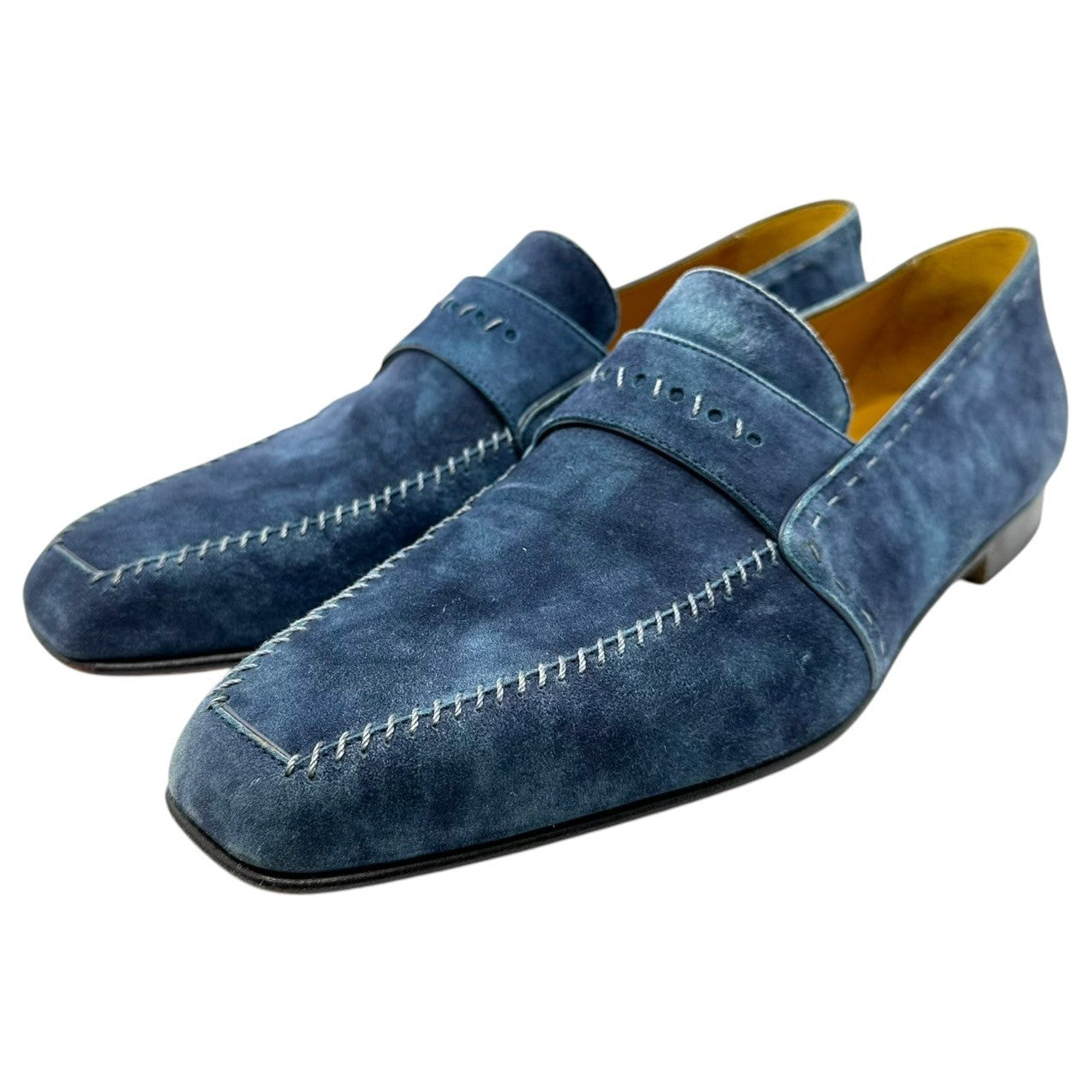 Berluti(ベルルッティ) Square Toe Stitch Blue Suede Leather Slip-On Shoes スクエアトゥ ステッチ ブルースウェード レザー スリッポン シューズ 8 1/2(27.0cm程度) ブルー 袋付属