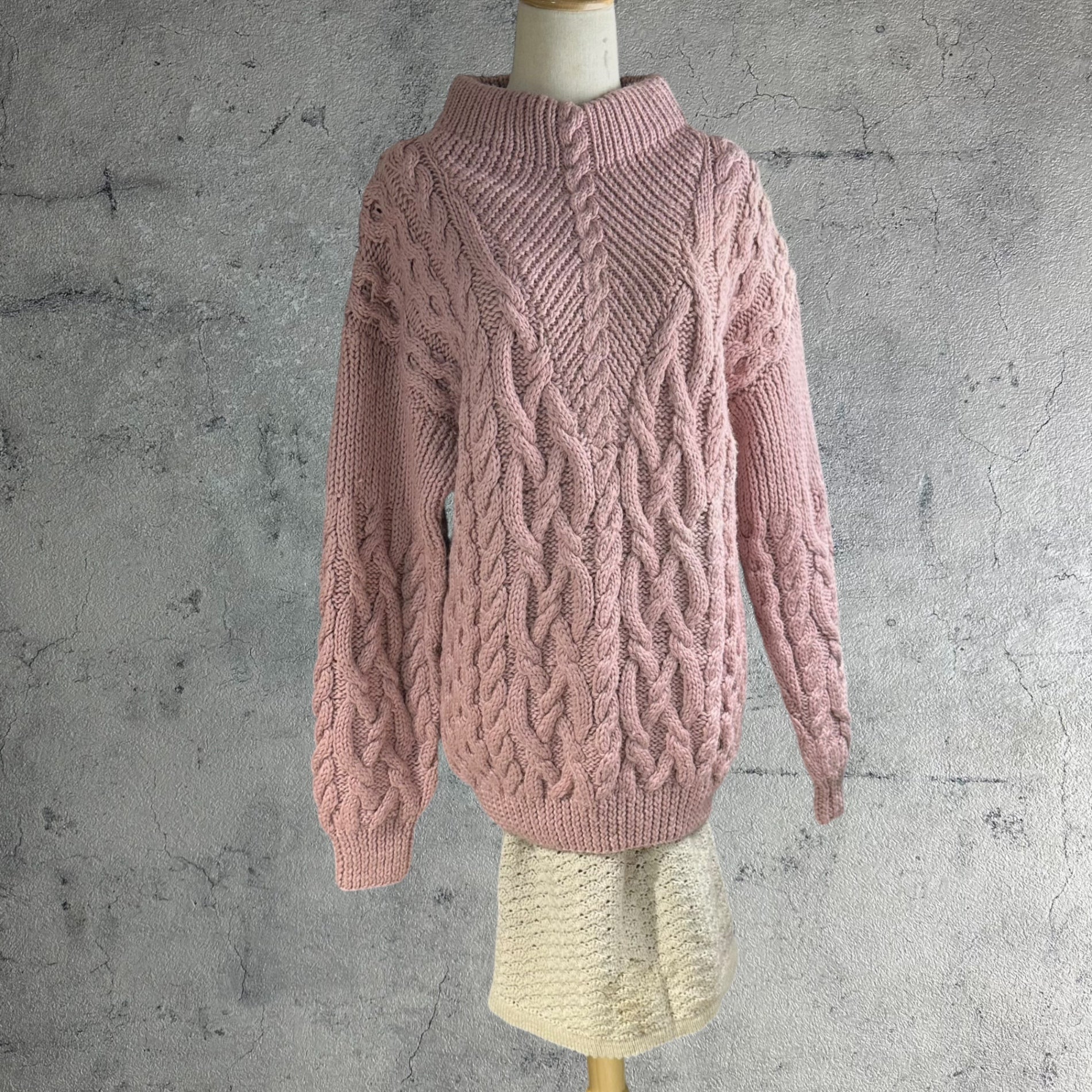 VINTAGE(ヴィンテージ) 60's~ Alainknitsweater アランニットセーター wool100% Lサイズ程度 ピンク