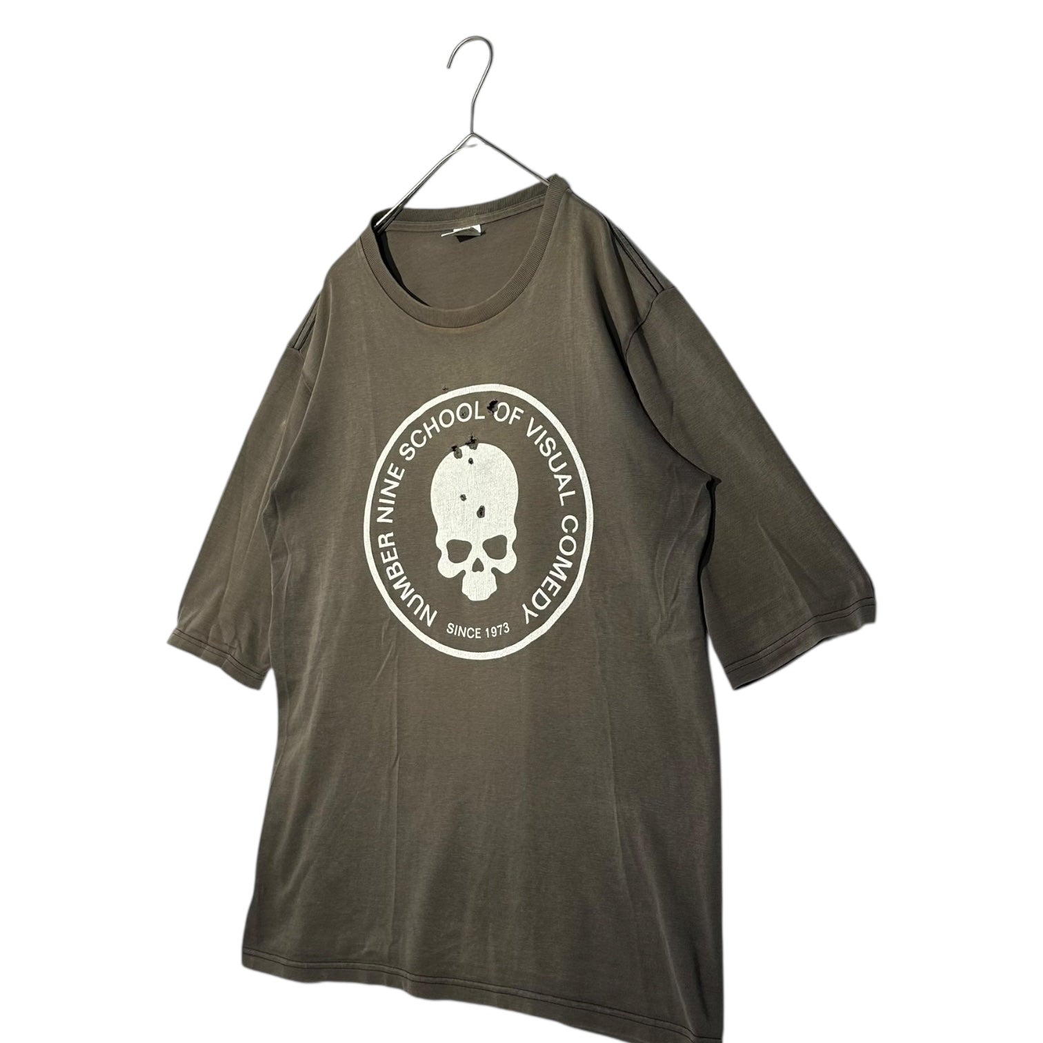 NUMBER (N)INE(ナンバーナイン) 01SS Time period 5/10 sleeve skull skull skull T-shirt タイム期 5分袖 スカル ドクロ Tシャツ 4(L) チャコールグレー