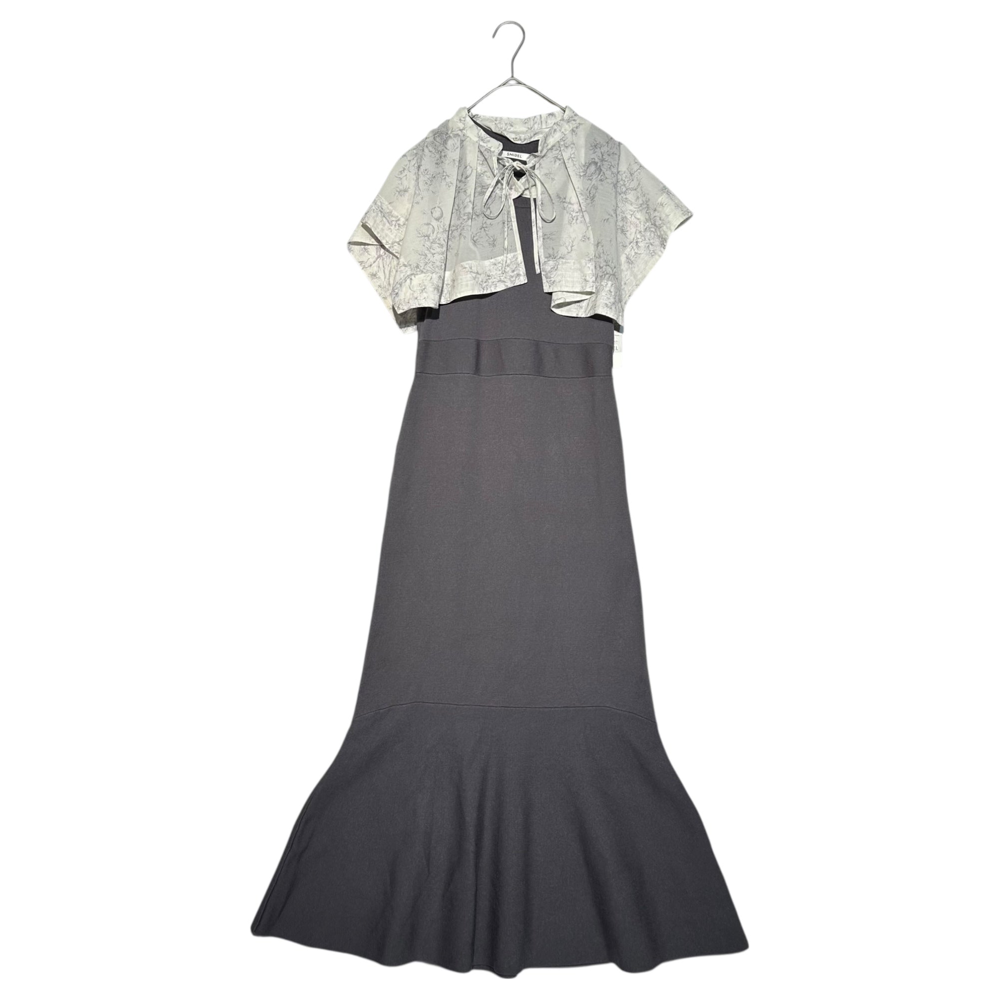 snidel(スナイデル) ケープ デザイン ニット ドッキング ワンピース SWNO224101 1(S程度) グレー 付け襟 タイト リブ ノースリーブ ロング