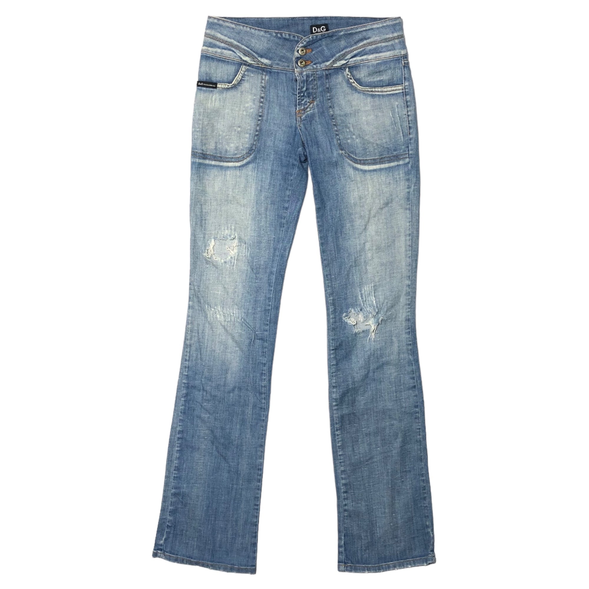 D&G DOLCE&GABBANA(ディーアンドジードルチェ&ガッバーナ) 00's flared denim pants ローライズ フレア デニム パンツ ジーンズ ロゴ プリント ラメ 24/38 インディゴ Y2K