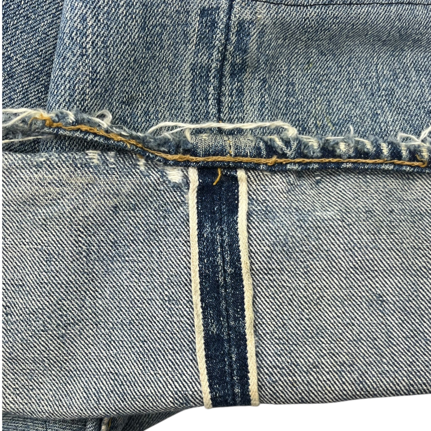 Levi's(リーバイス) 70's BIG E ~ 66前期 移行期 501 Vintage straight denim pants ヴィンテージ ストレート デニム パンツ 表記無し(実寸W28) ライトインディゴ 裏ボタン6 シングルステッチ 66BIGE