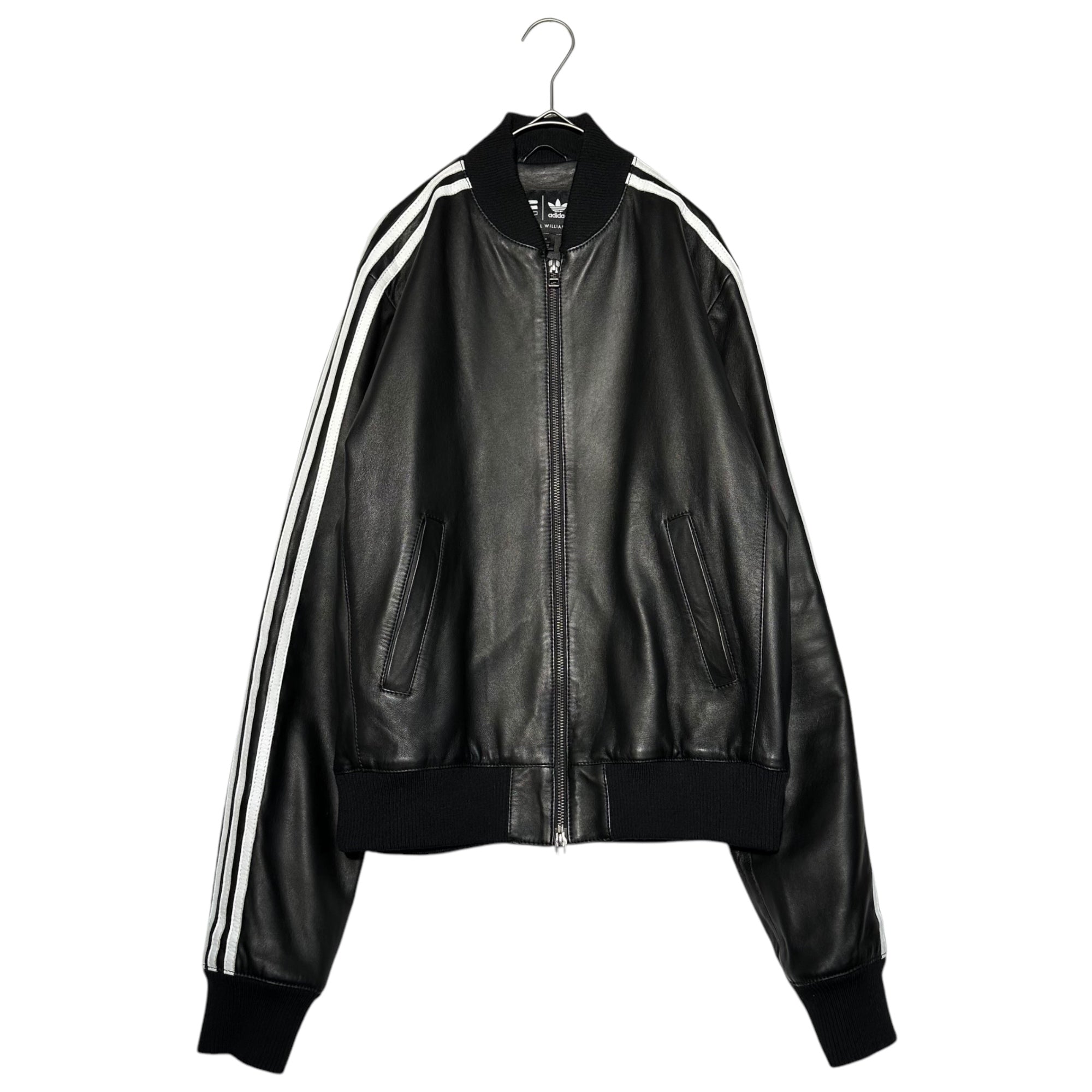 adidas×PHARRELL WILLIAMS(アディダス×ファレルウィリアムス) Leather Track Top 'SOLID PACK' ラム レザー トラック ジャケット ソリッド パック AA6104 S ブラック ブルゾン コラボ 限定 ポーランド製