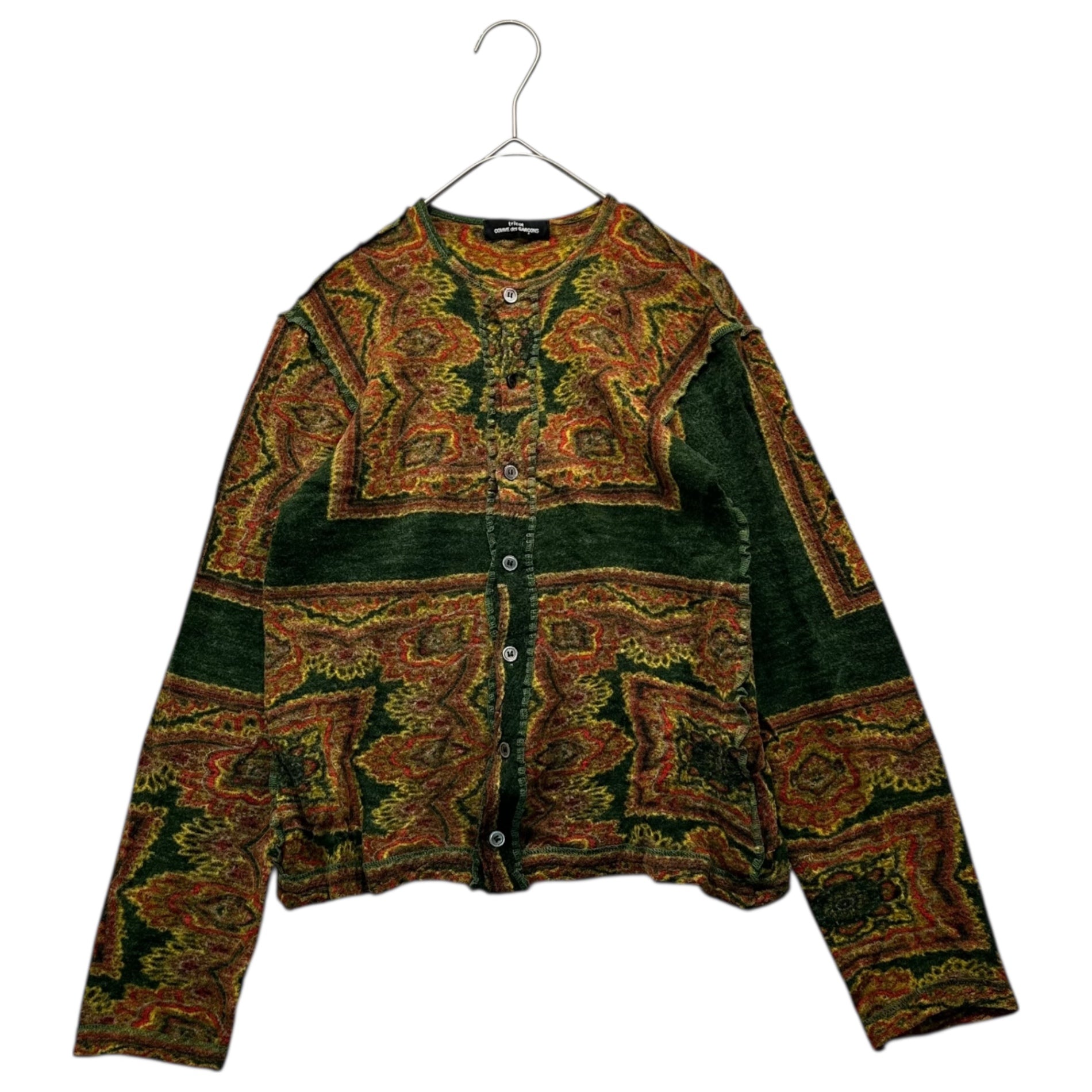 tricot COMME des GARCONS(トリココムデギャルソン) 03AW Persian Pattern Inside-Out Wool Cardigan ペルシャ柄 インサイド アウト ウール カーディガン TK-T034 表記無(M程度) グリーン×イエロー 00's