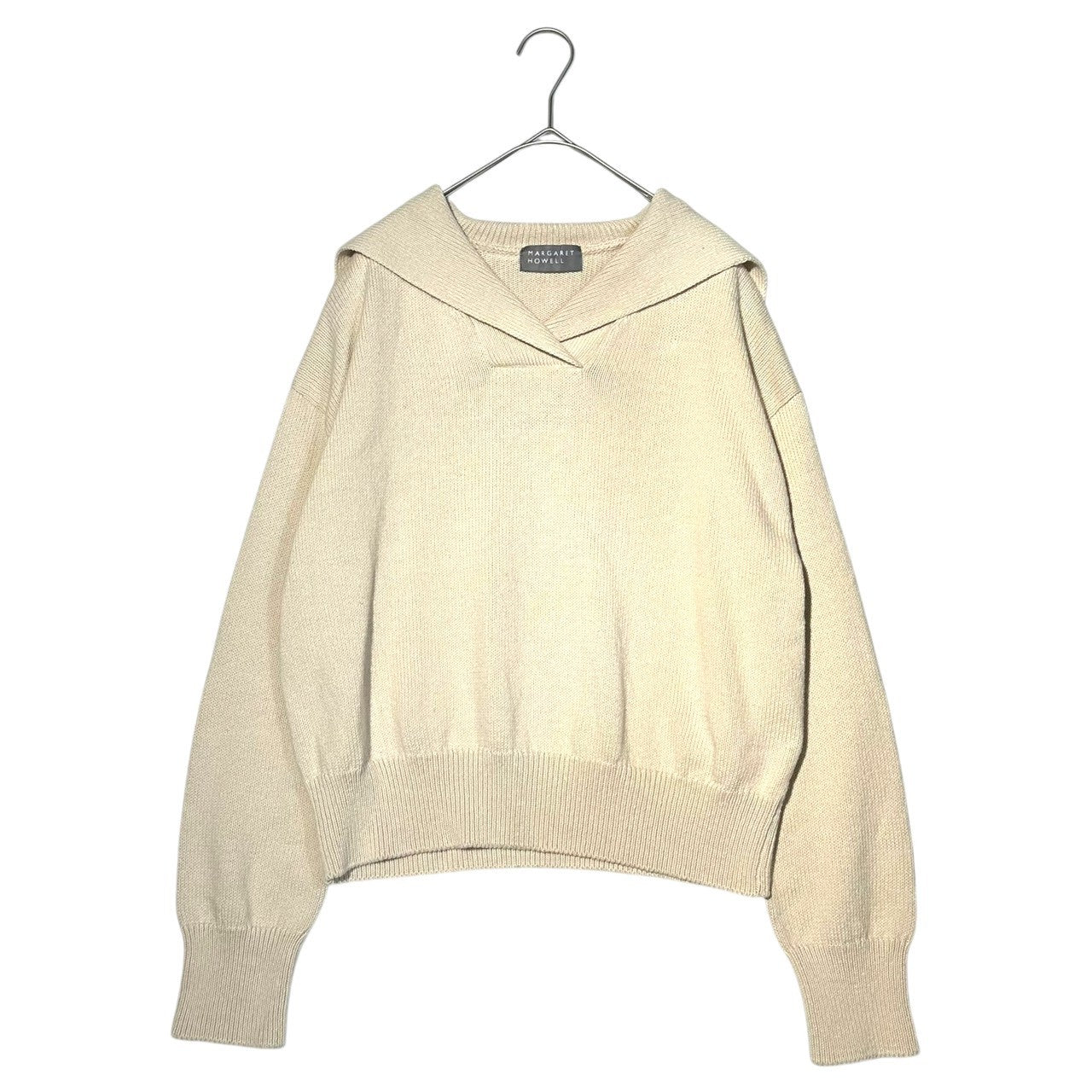 MARGARET HOWELL(マーガレットハウエル) 24SS Linen Cotton Sailor Collar Long Sleeve Knit リネン コットン セーラーカラー 長袖 ニット 578-4163003 2(M程度) アイボリー