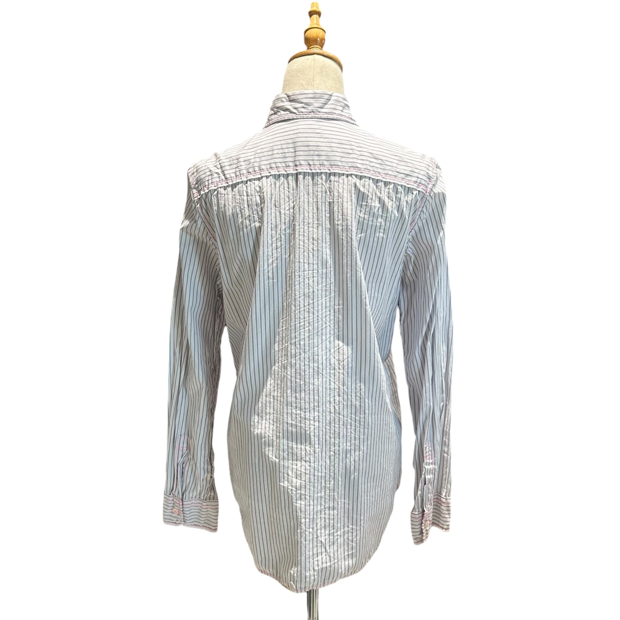 TAO COMME des GARCONS(タオコムデギャルソン) 10SS Dyeing and finishing Lace decoration Striped shirt 染色加工 レース装飾 ストライプ シャツ 3E-B005 M ライトブルー×ピンク AD2009