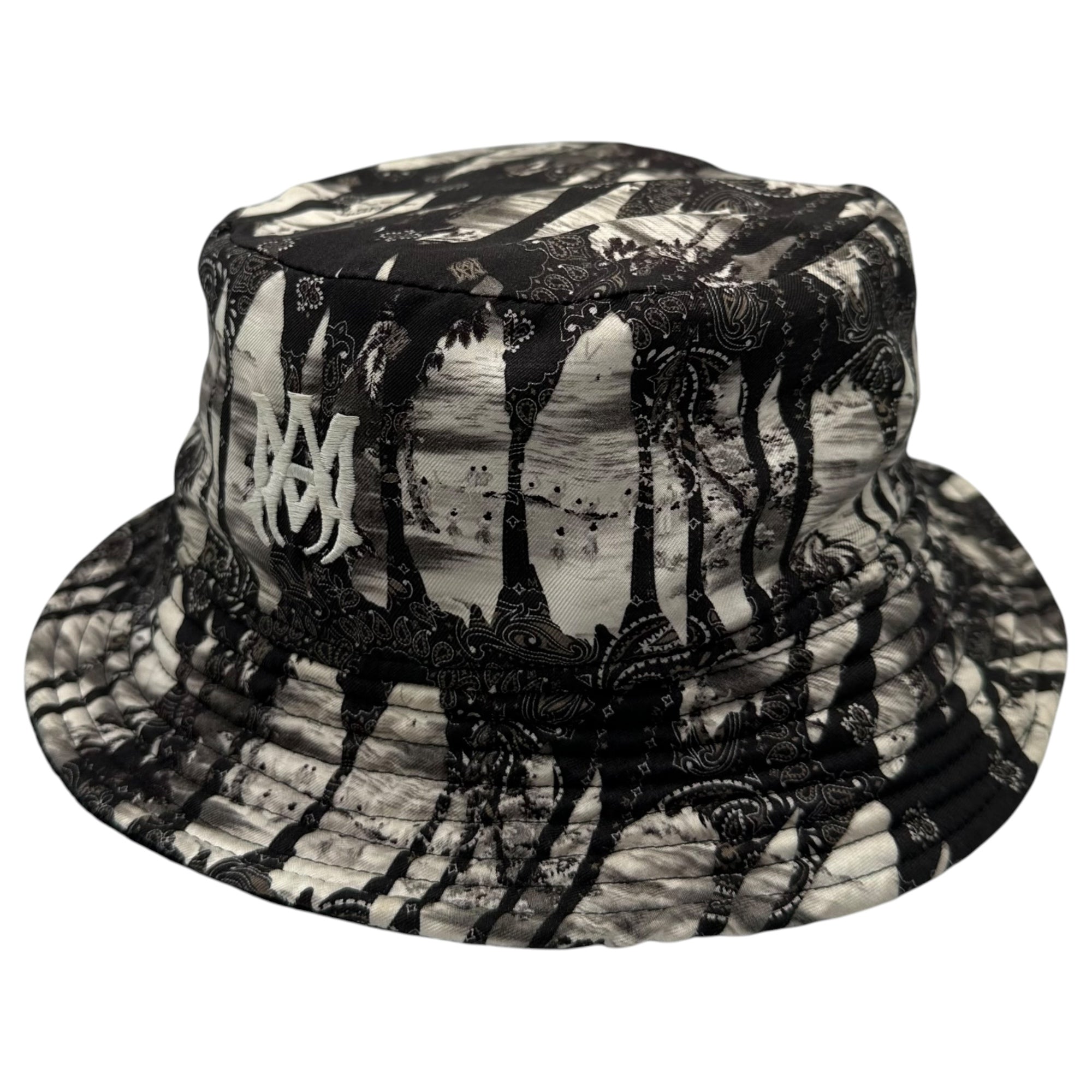 AMIRI(アミリ) BANDANA REVERSIBLE BUCKET HAT バンダナ リバーシブル バケット ハット グレー×ブラック シルク