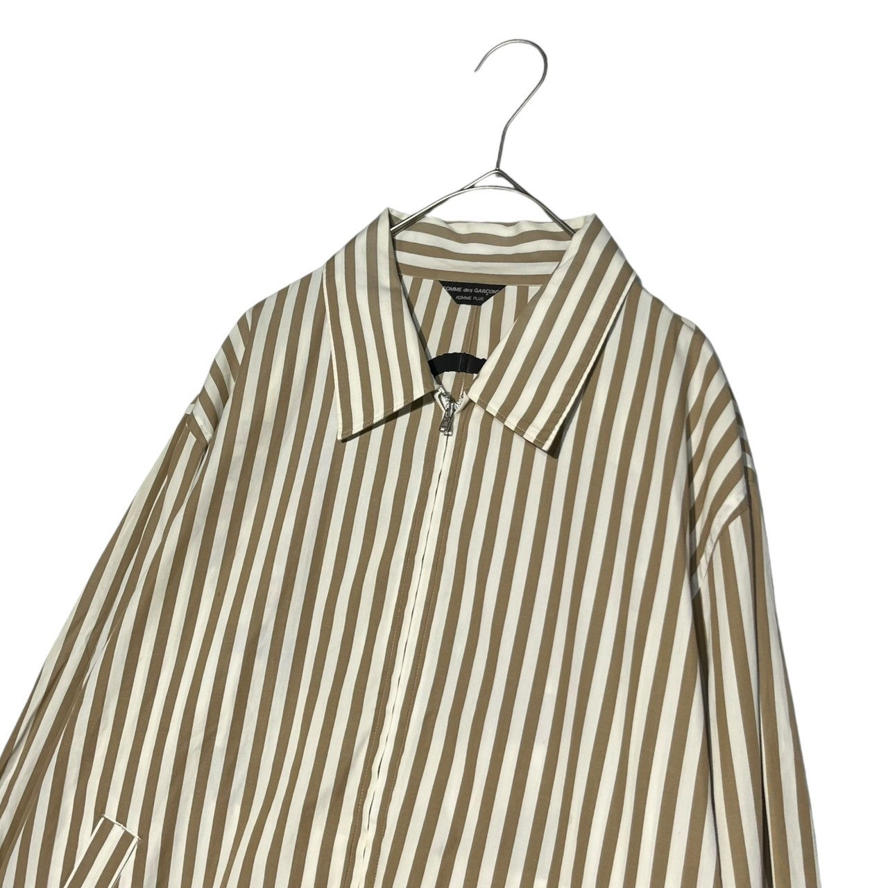 COMME des GARCONS HOMME PLUS(コムデギャルソンオムプリュス) 04SS FRANCE ROUTE ZIP UP SHIRT BLOUSON フランスルート ジップアップ シャツ ブルゾン ストライプ ベージュ×ホワイト AD2003 Simple & Utility期