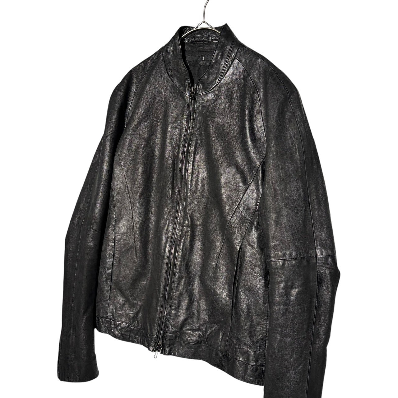 JULIUS(ユリウス) 13SS Collarless zip-up lamb leather jacket ノーカラー ジップアップ ラムレザー ジャケット 1(S) ブラック