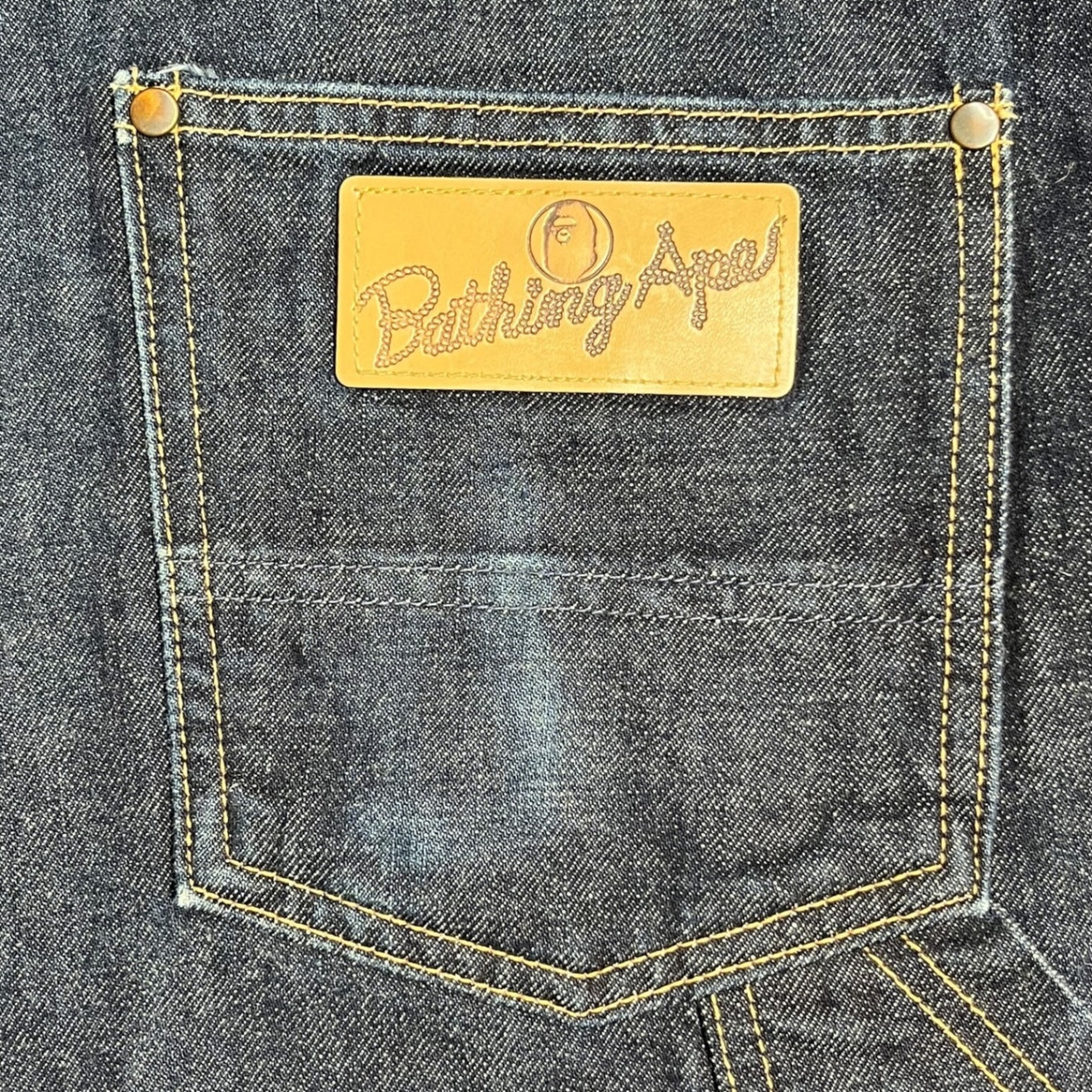 A BATHING APE(アベイシングエイプ) 00's Double knee denim painter pants ダブルニー デニム ペインター パンツ L インディゴ Y2K