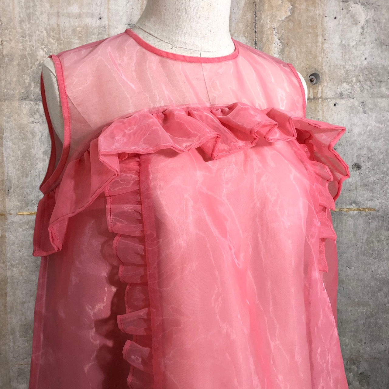 CEREAL(シリアル) 23SS FILMY MINI DRESS/フィルミーミニドレス/チュールフリルシアーキャミソールチュニック/ワンピース c23110 FREE ピンク 完売品