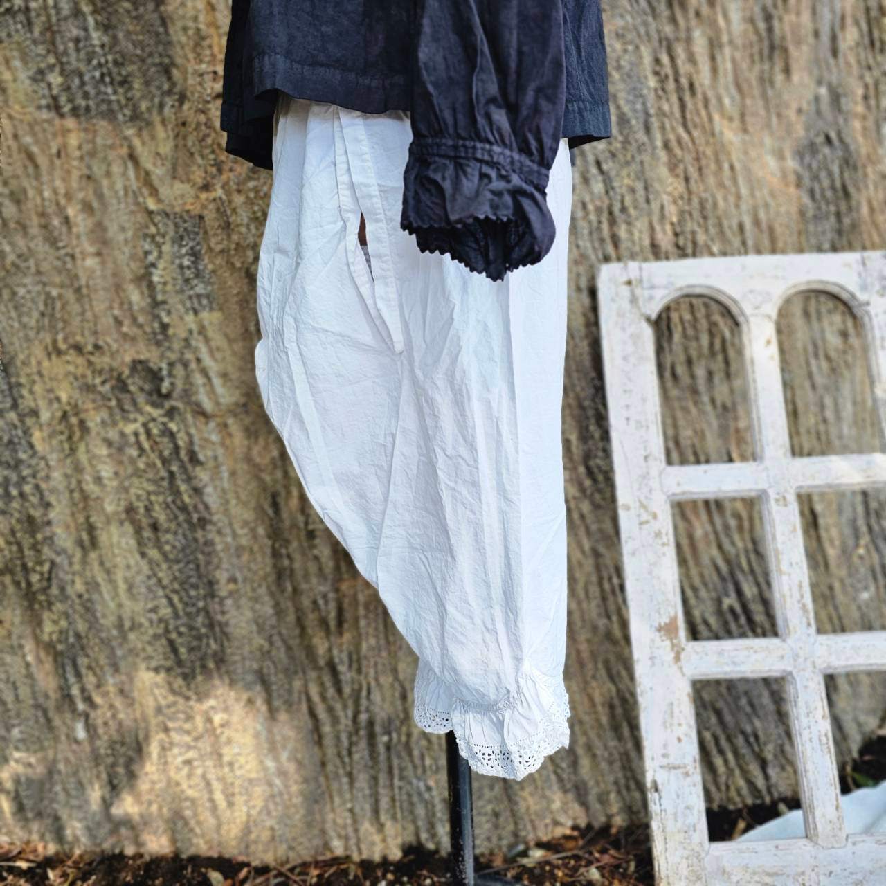 VINTAGE(ヴィンテージ) white drawers cotton pants コットンのレース付きドロワーズパンツ FREE/約W:36cm,H:60cm,丈:67cm ホワイト