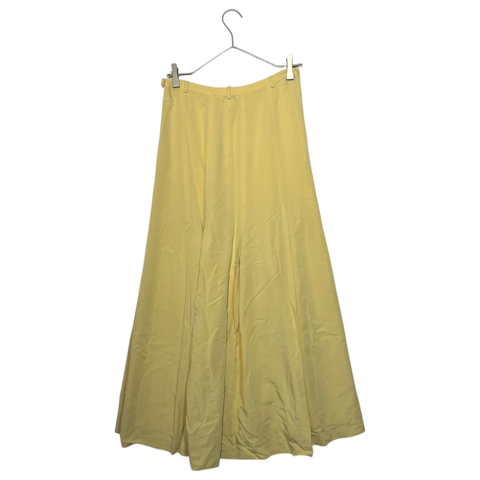Euro vintage(ヨーロッパヴィンテージ) 【Made in France 】pale yellow box pleated long skirt 淡いイエローのボックスプリーツロングスカート Mサイズ程度 / レーヨン×ポリエステル×リネン混 イエロー