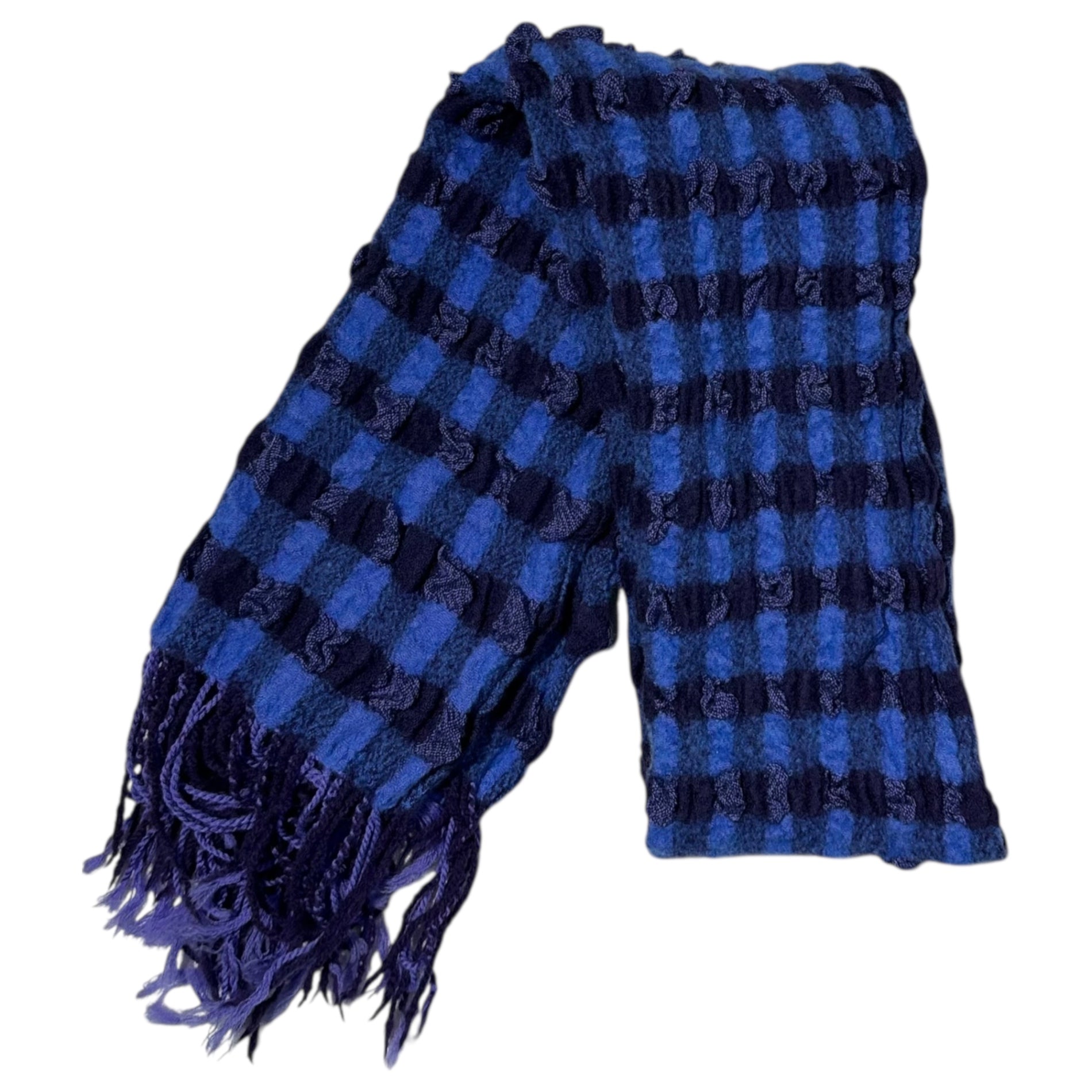 ISSEY MIYAKE MEN(イッセイミヤケメン) Felted Check Scarf 縮絨 チェック マフラー ブルー×パープル