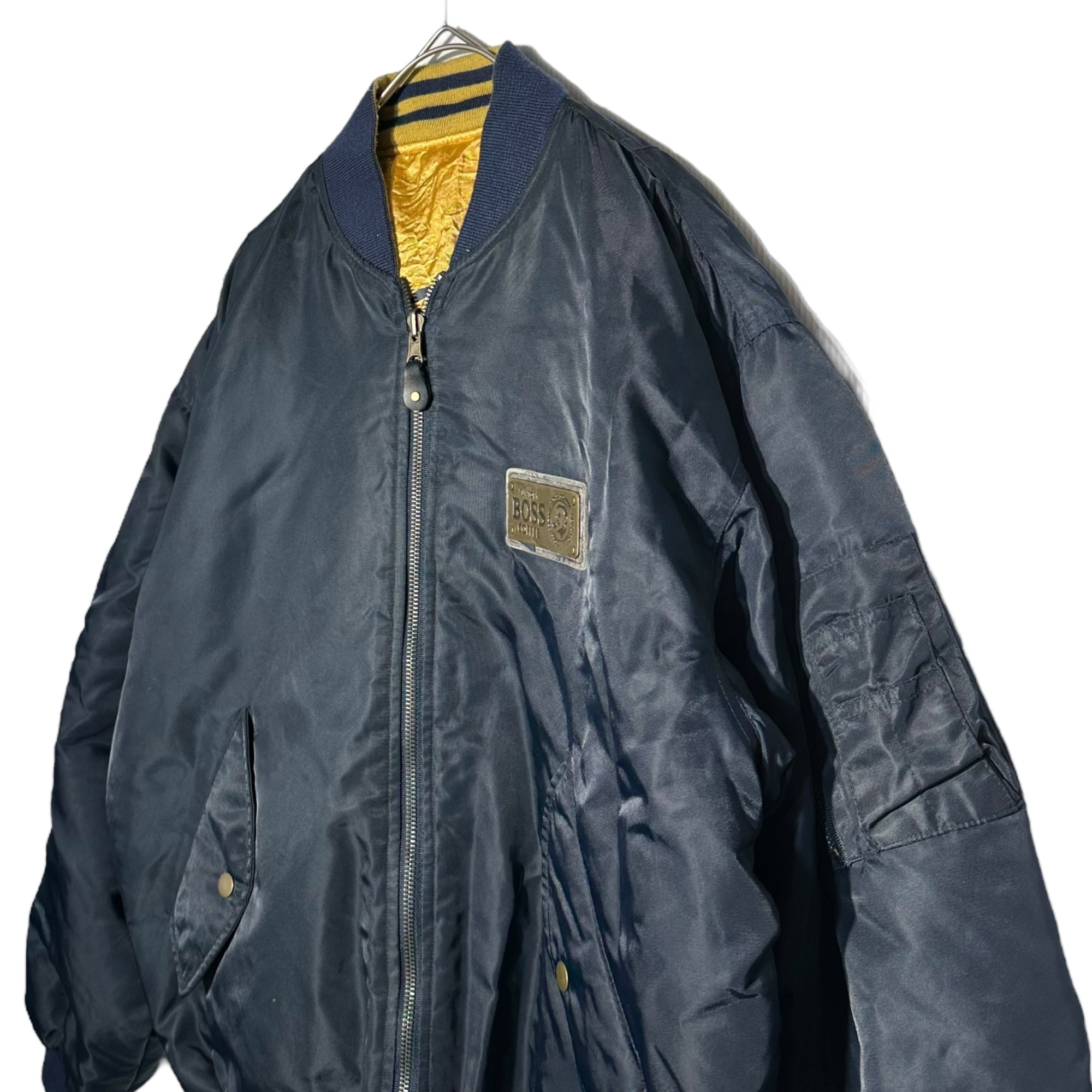 SUNTORY(サントリー) ”BOSS” MA-1 Reversible bomber jacket ボス リバーシブル ボンバー ジャケット SCB791 表記無(FREE) ネイビー×ゴールド 古着 ブルゾン 企業物