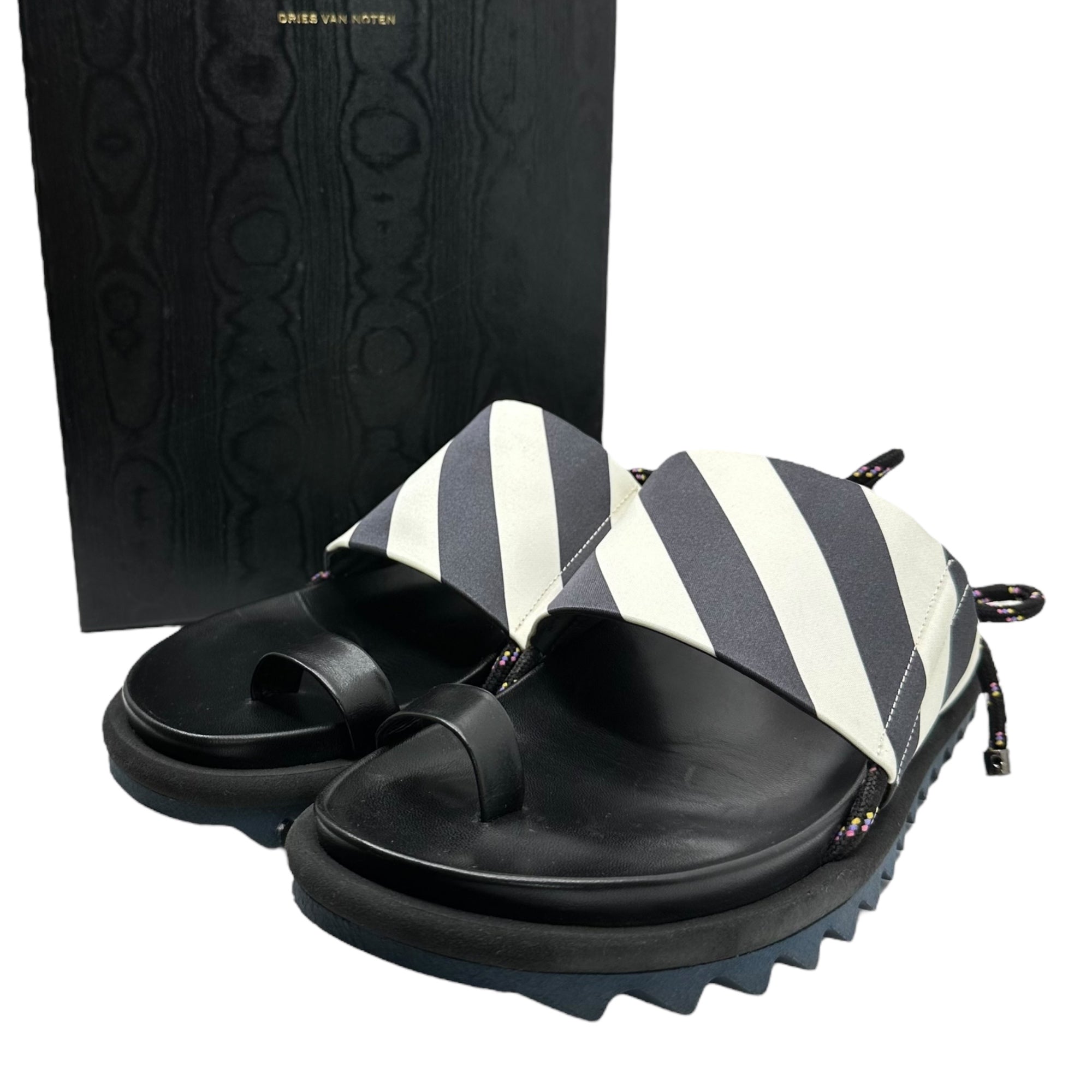DRIES VAN NOTEN(ドリスヴァンノッテン) Heel Lace-Up Stripe Shark Sole Sports Sandal ヒール レースアップ ストライプ シャークソール スポーツ サンダル WS25/234 37(23.5cm程度) ブラック×ホワイト×ネイビー