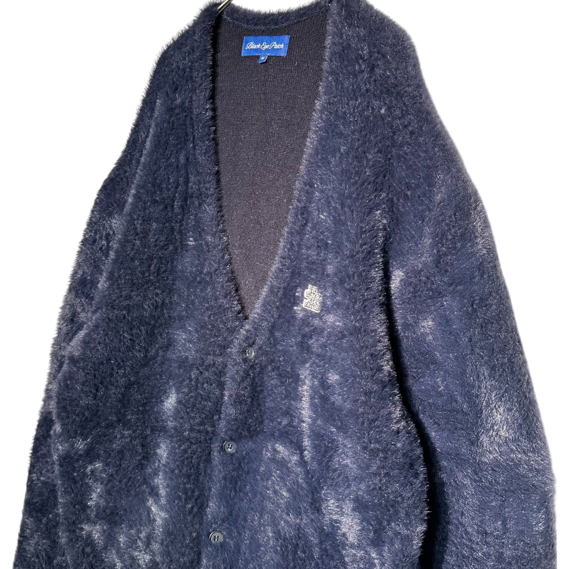 BLACK EYE PATCH(ブラックアイパッチ) OG LABEL SHAGGY CARDIGAN シャギー カーディガン M ネイビー