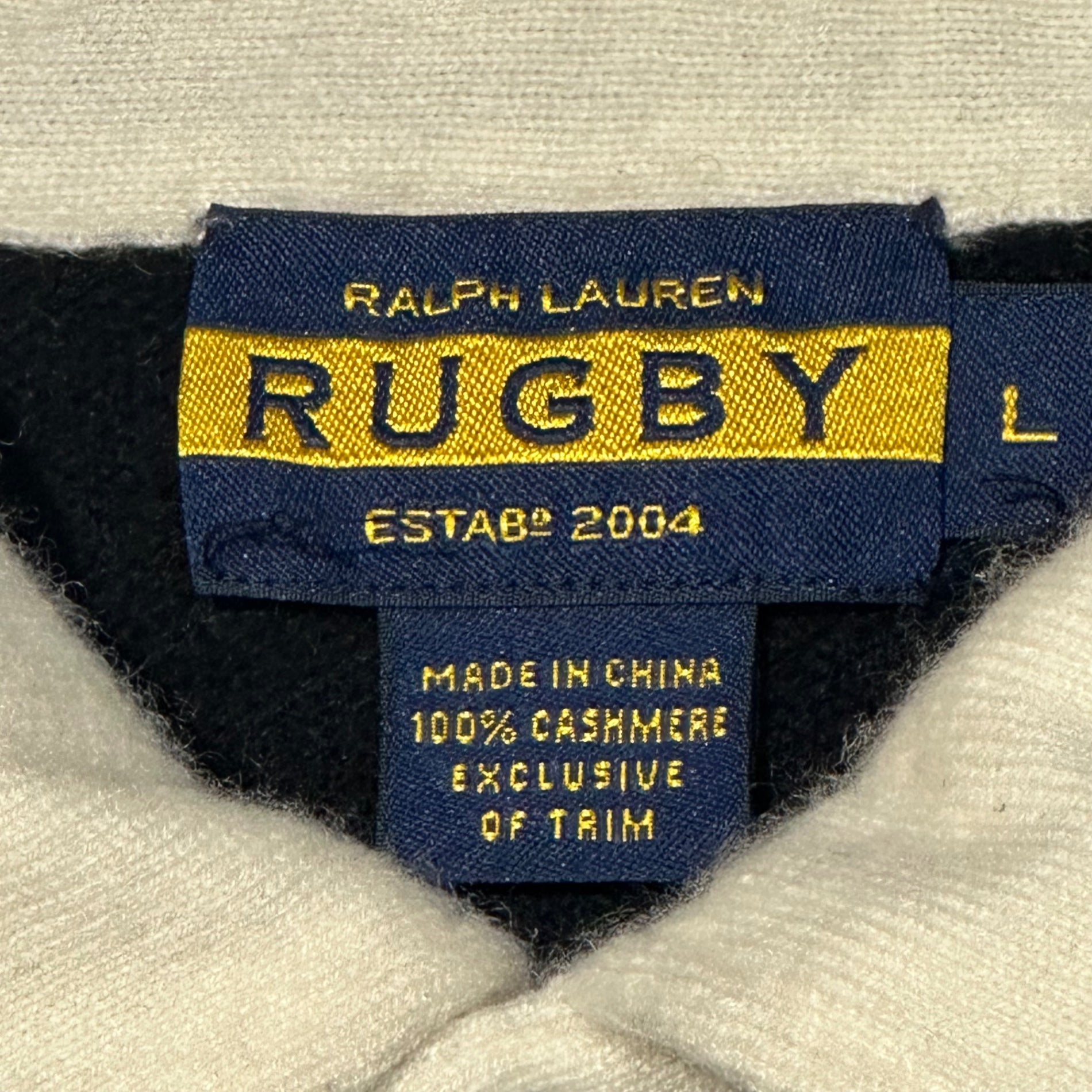 RALPH LAUREN RUGBY(ラルフローレンラグビー) 100% Cashmere Back Numbering Knit Rugby Shirt 100%カシミヤ バックナンバリング ニット ラガー シャツ L グレー×ブラック 品質表示タグ切り取り