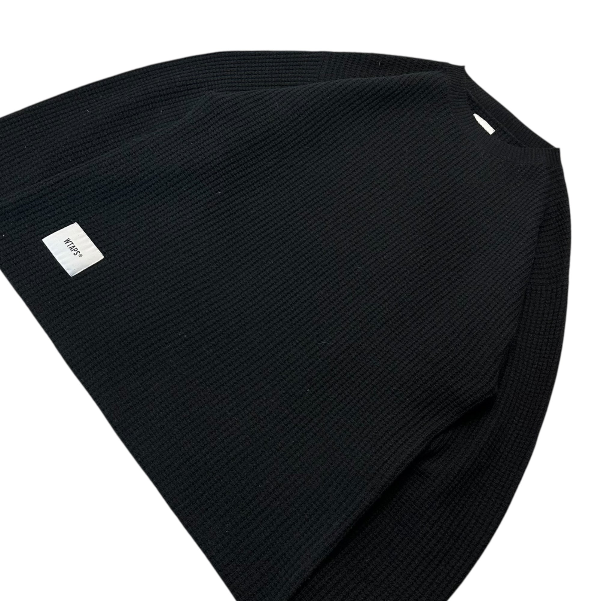 WTAPS(ダブルタップス) 22AW WAFFLE 01 SWEATER/WOOL サムホール ワッフル ウール ニット 202MADT-KNM02 01 ブラック